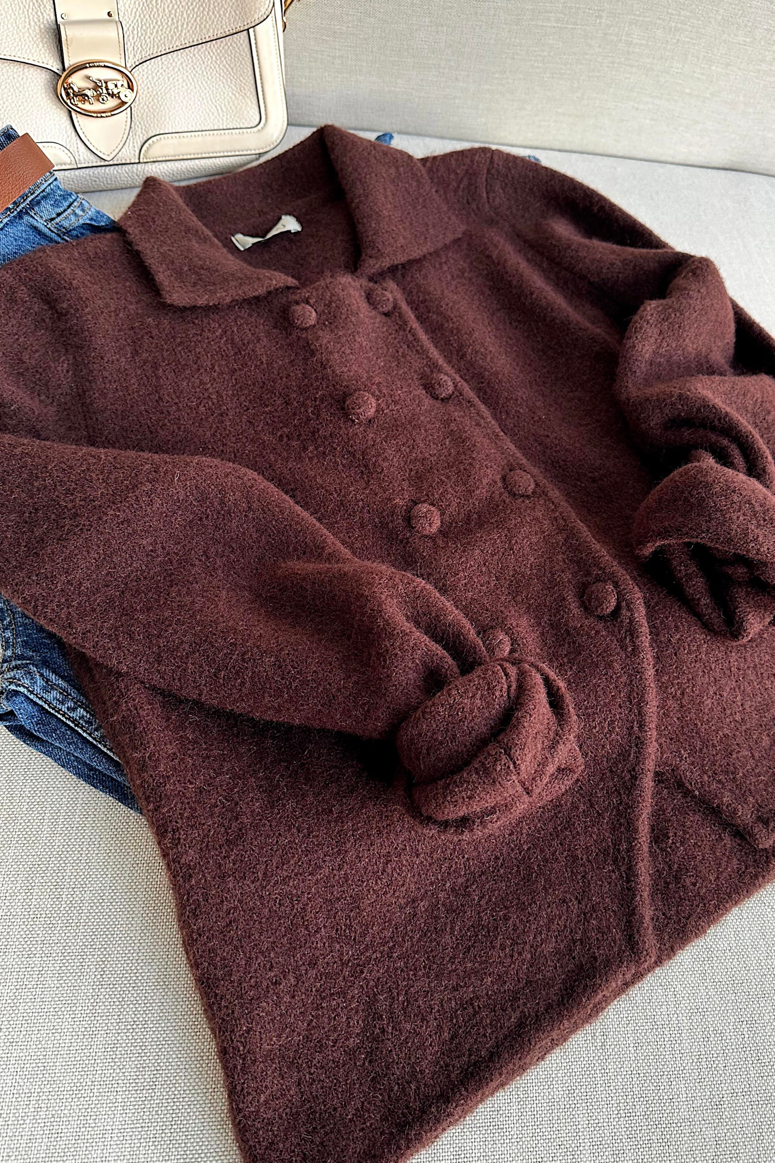 Premium Kalite Polo Yaka Düğme Detaylı Yumuşak Triko Hırka Acı Kahve