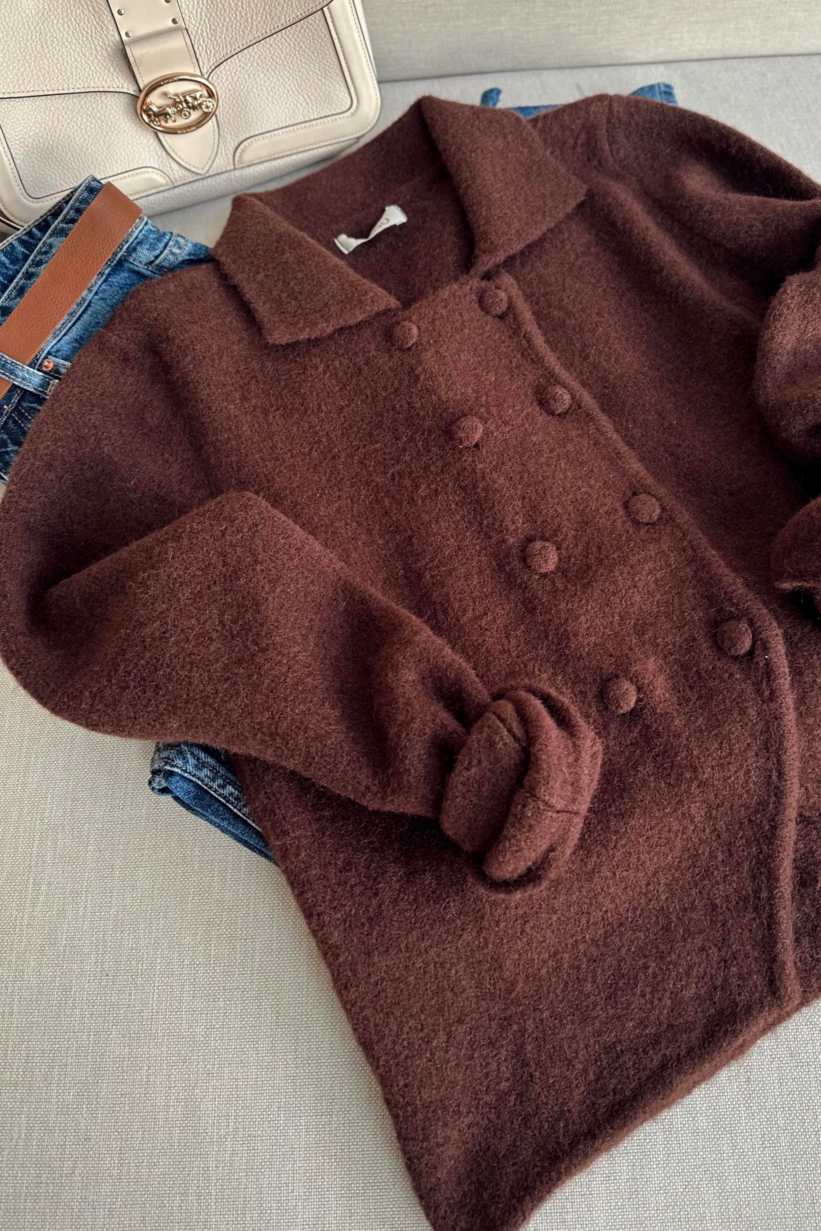 Premium Kalite Polo Yaka Düğme Detaylı Yumuşak Triko Hırka Acı Kahve