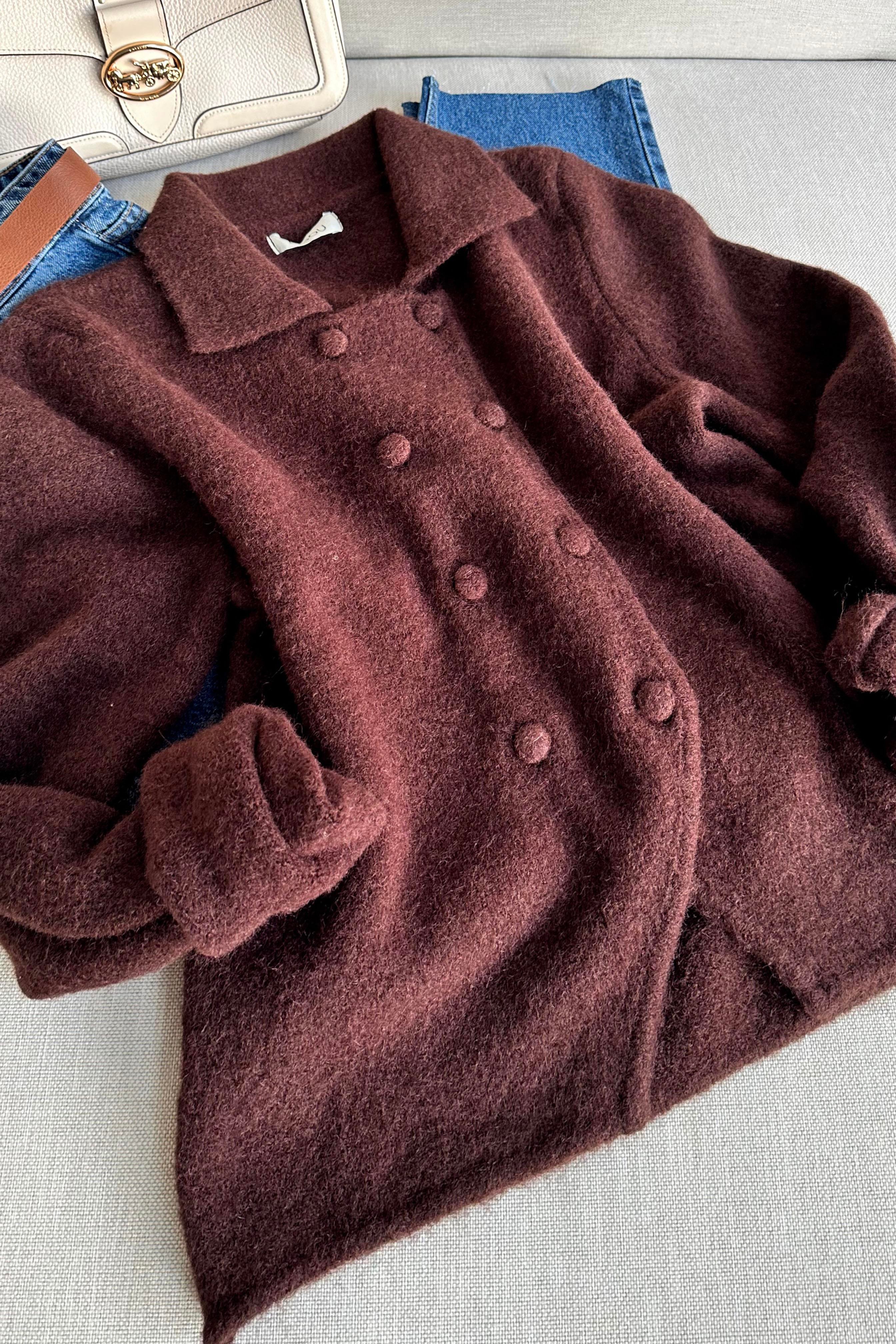 Premium Kalite Polo Yaka Düğme Detaylı Yumuşak Triko Hırka Acı Kahve