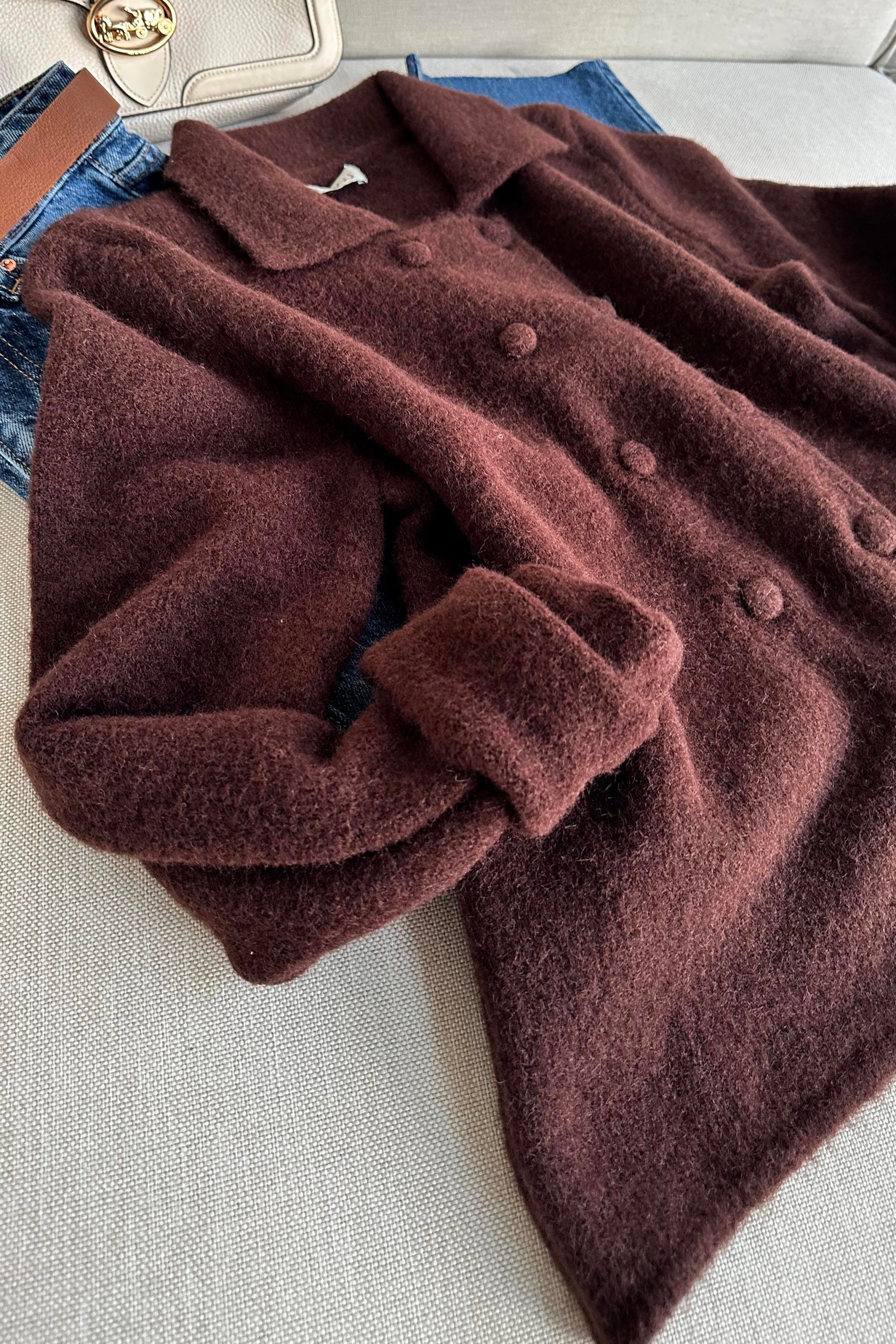 Premium Kalite Polo Yaka Düğme Detaylı Yumuşak Triko Hırka Acı Kahve