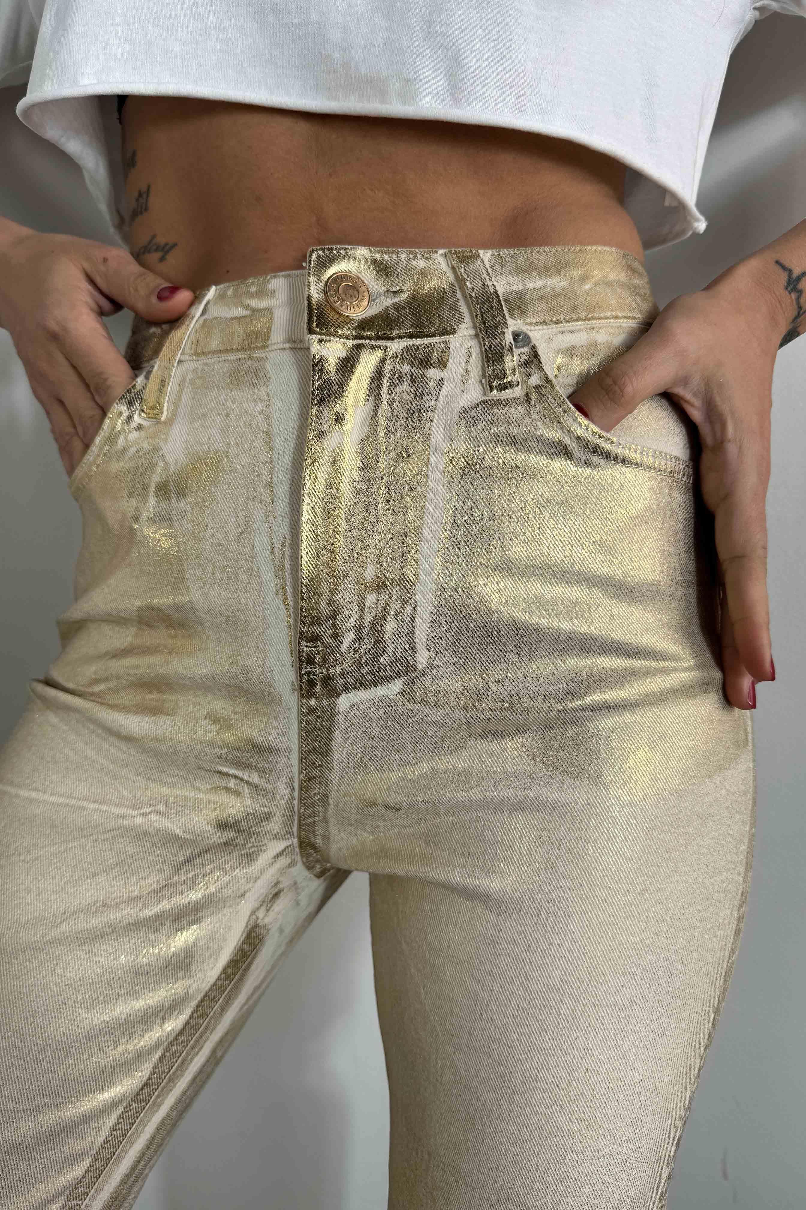 Premium Kalite Sim Detaylı Kadın Jean Pantolon Bej