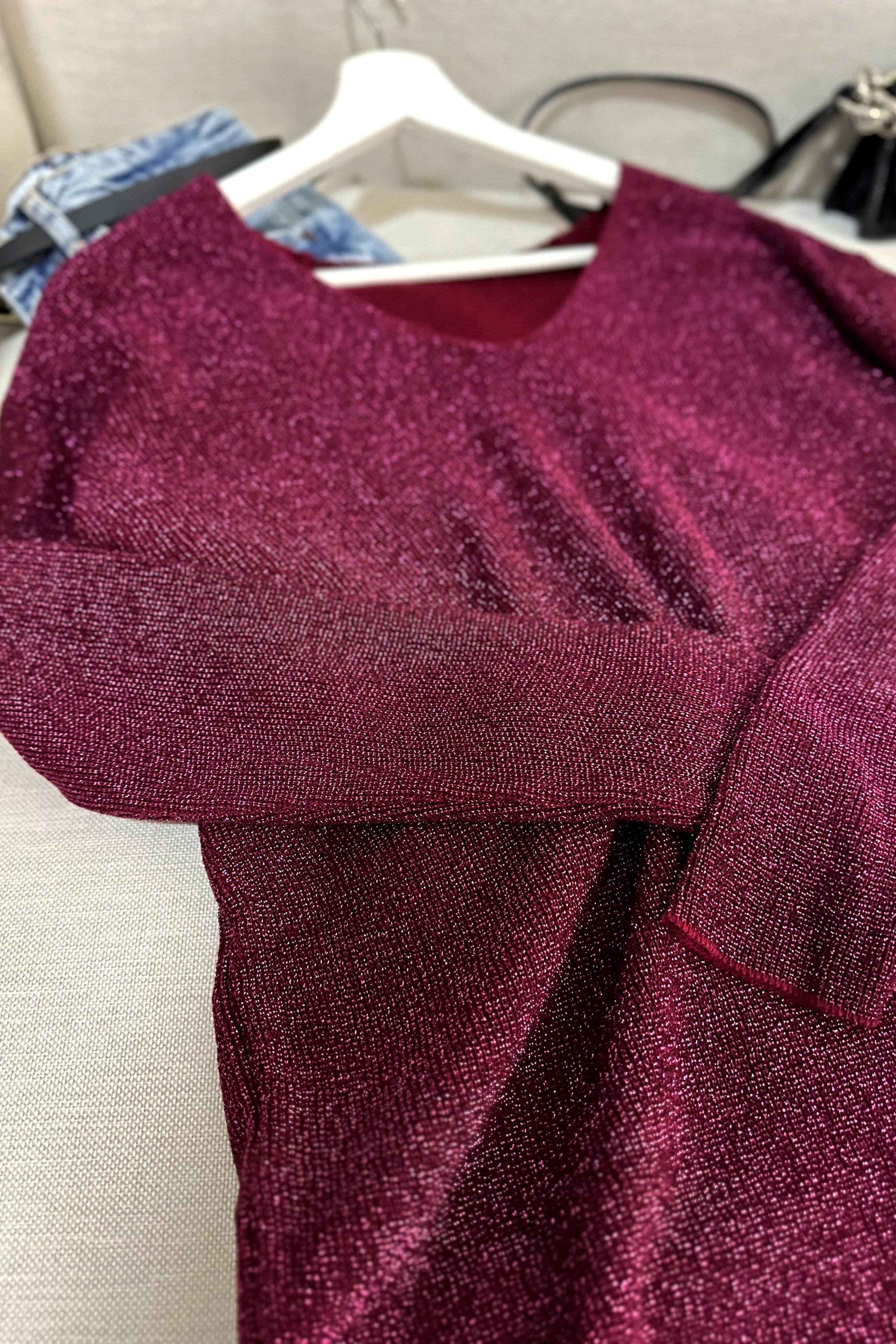 Premium Kalite Sim Detaylı VYaka Bluz Bordo