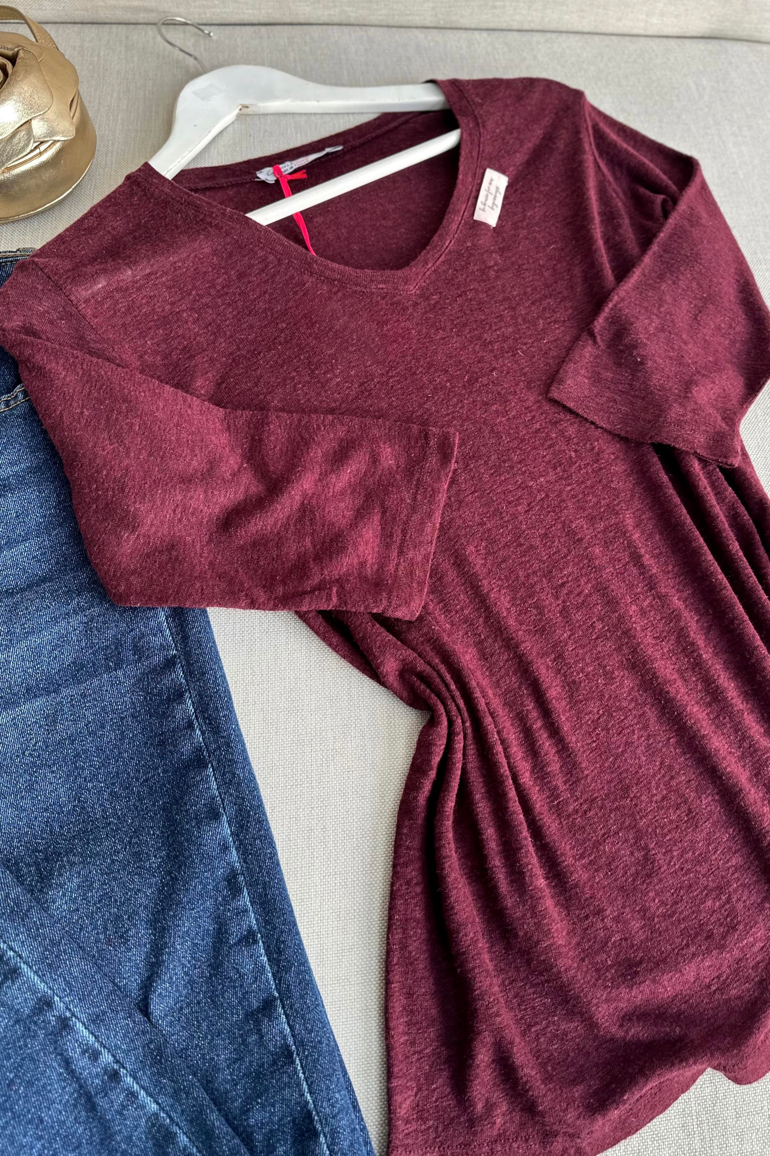 Premium Kalite V Yaka Yumoş Dokulu Basic Bluz Bordo