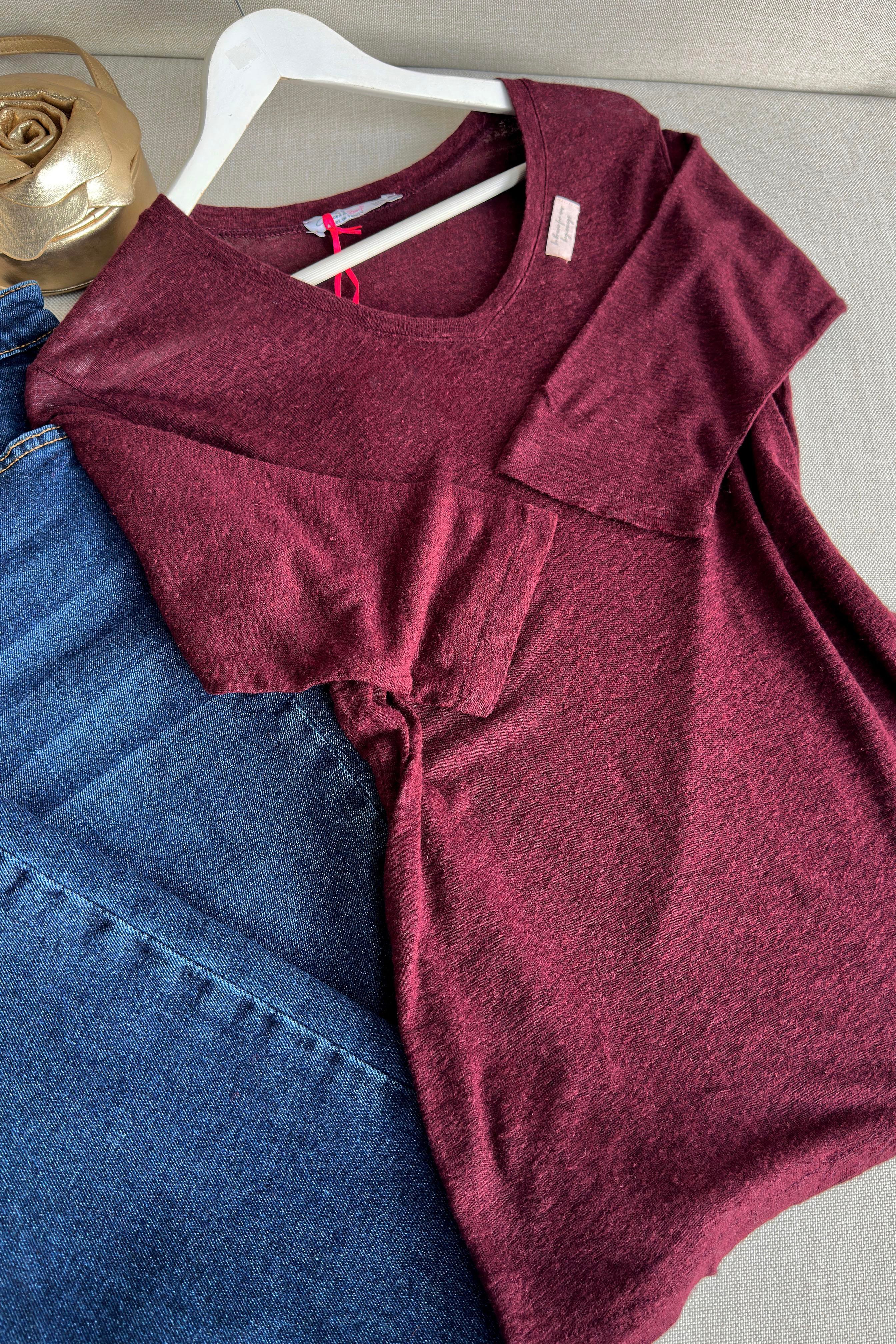 Premium Kalite V Yaka Yumoş Dokulu Basic Bluz Bordo