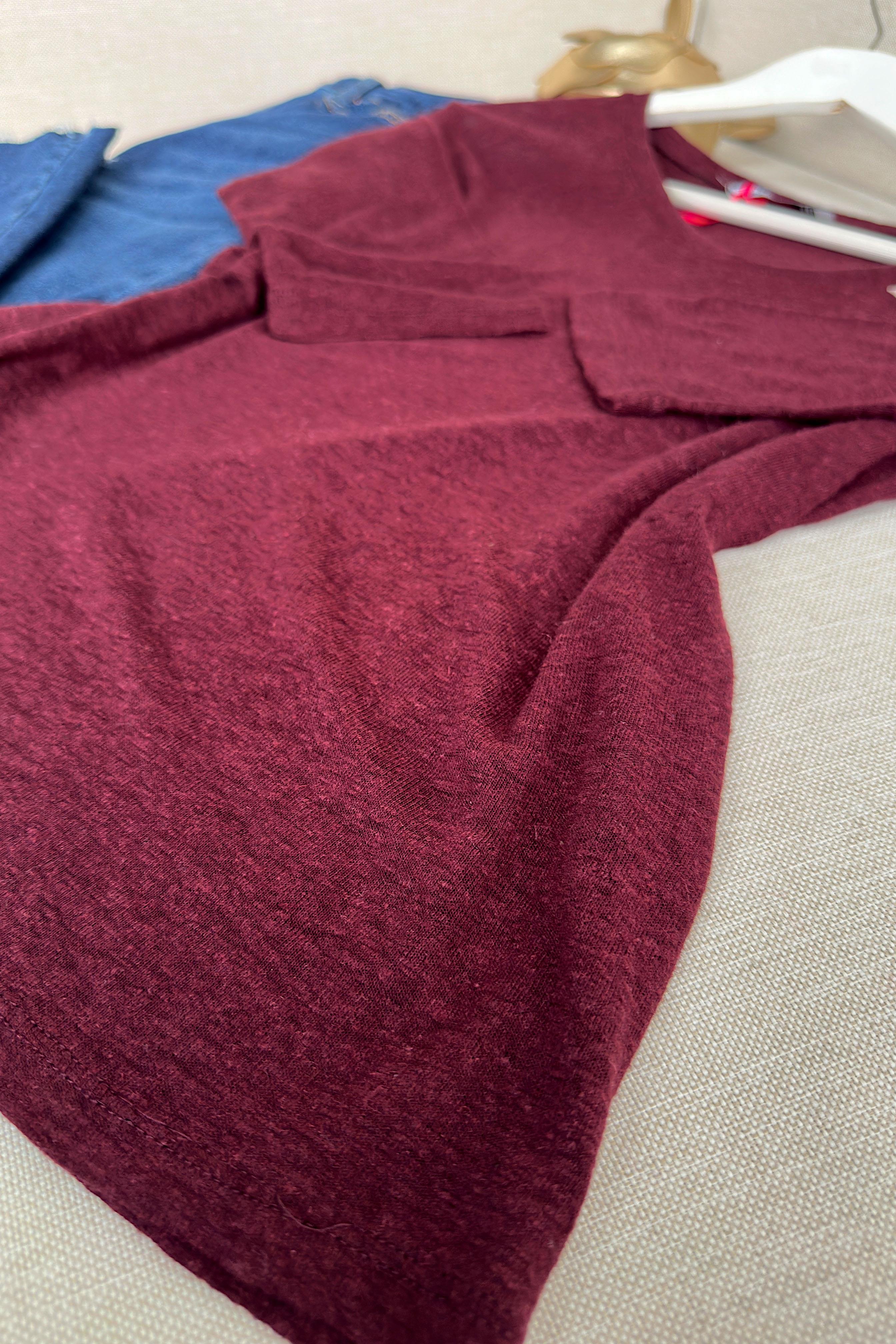 Premium Kalite V Yaka Yumoş Dokulu Basic Bluz Bordo