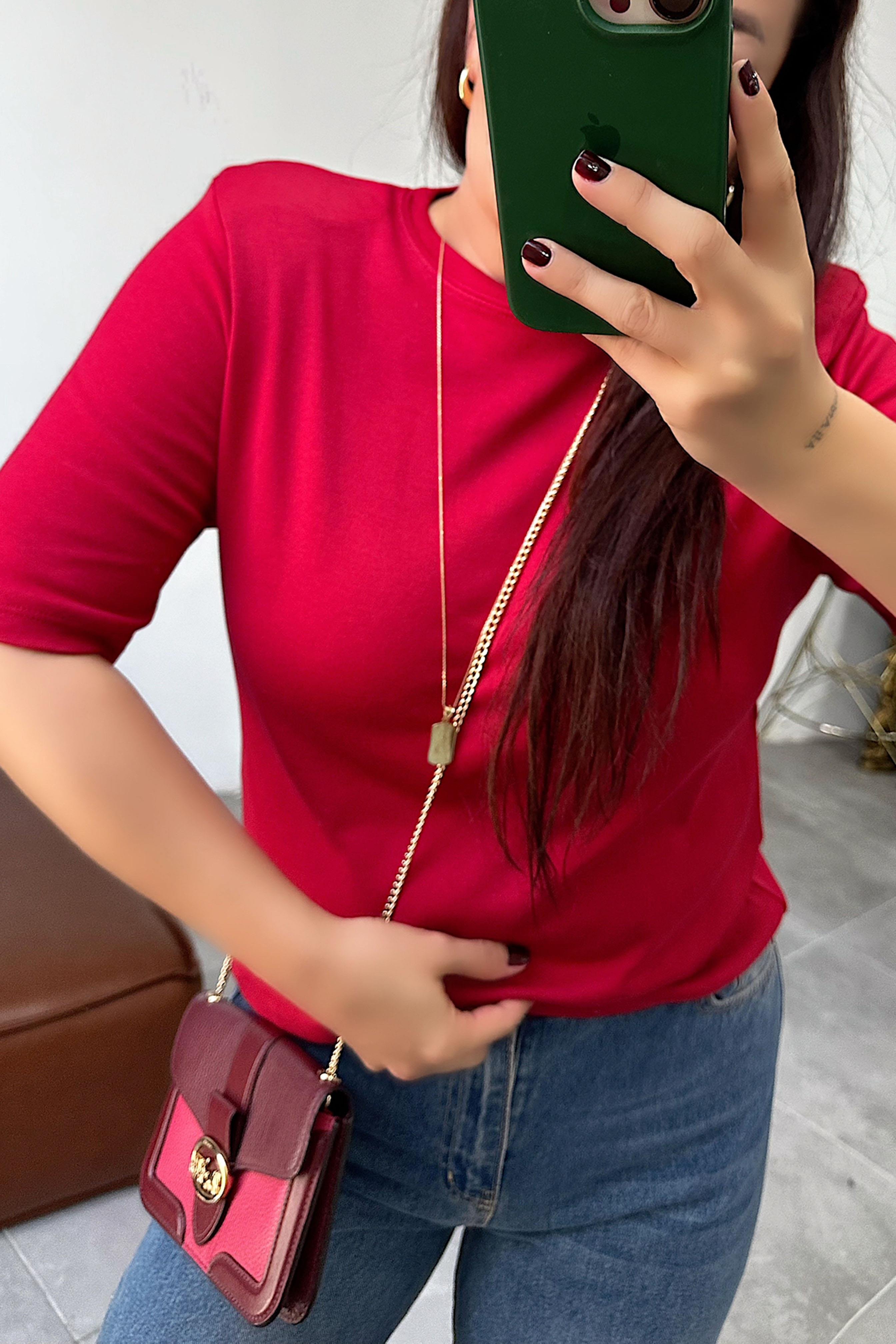 Premium Kalite Vatkalı Bluz Bordo