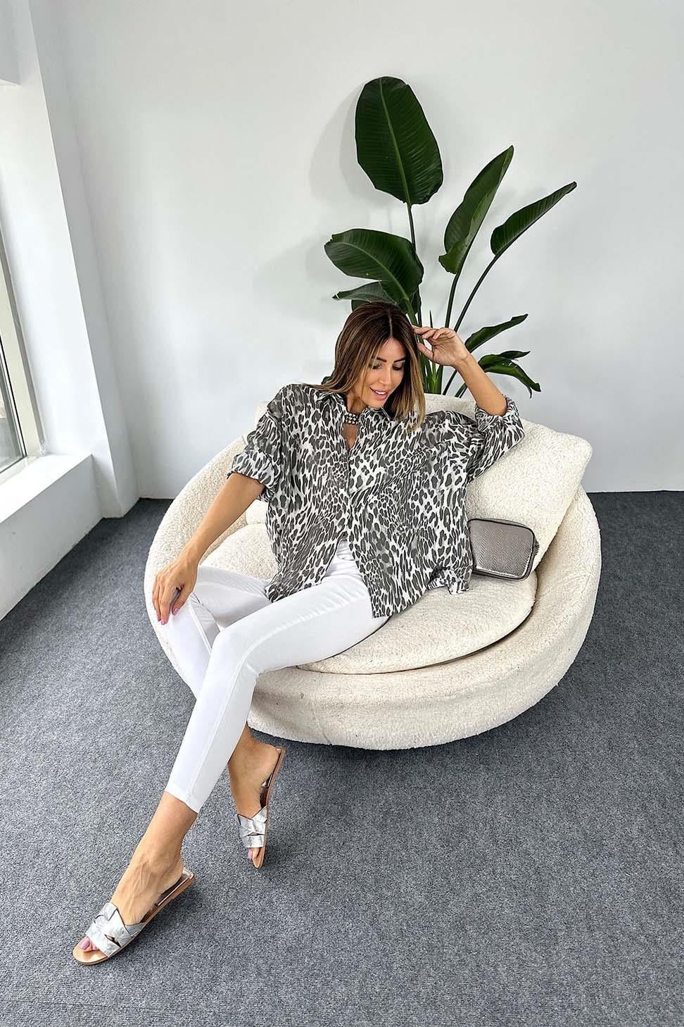 Premium Kalite Viskon Kumaş Oversize Leopar Gömlek Siyah