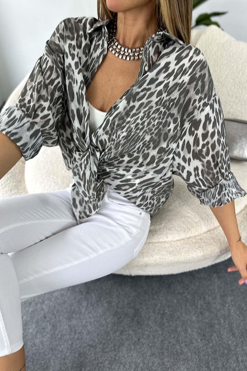 Premium Kalite Viskon Kumaş Oversize Leopar Gömlek Siyah