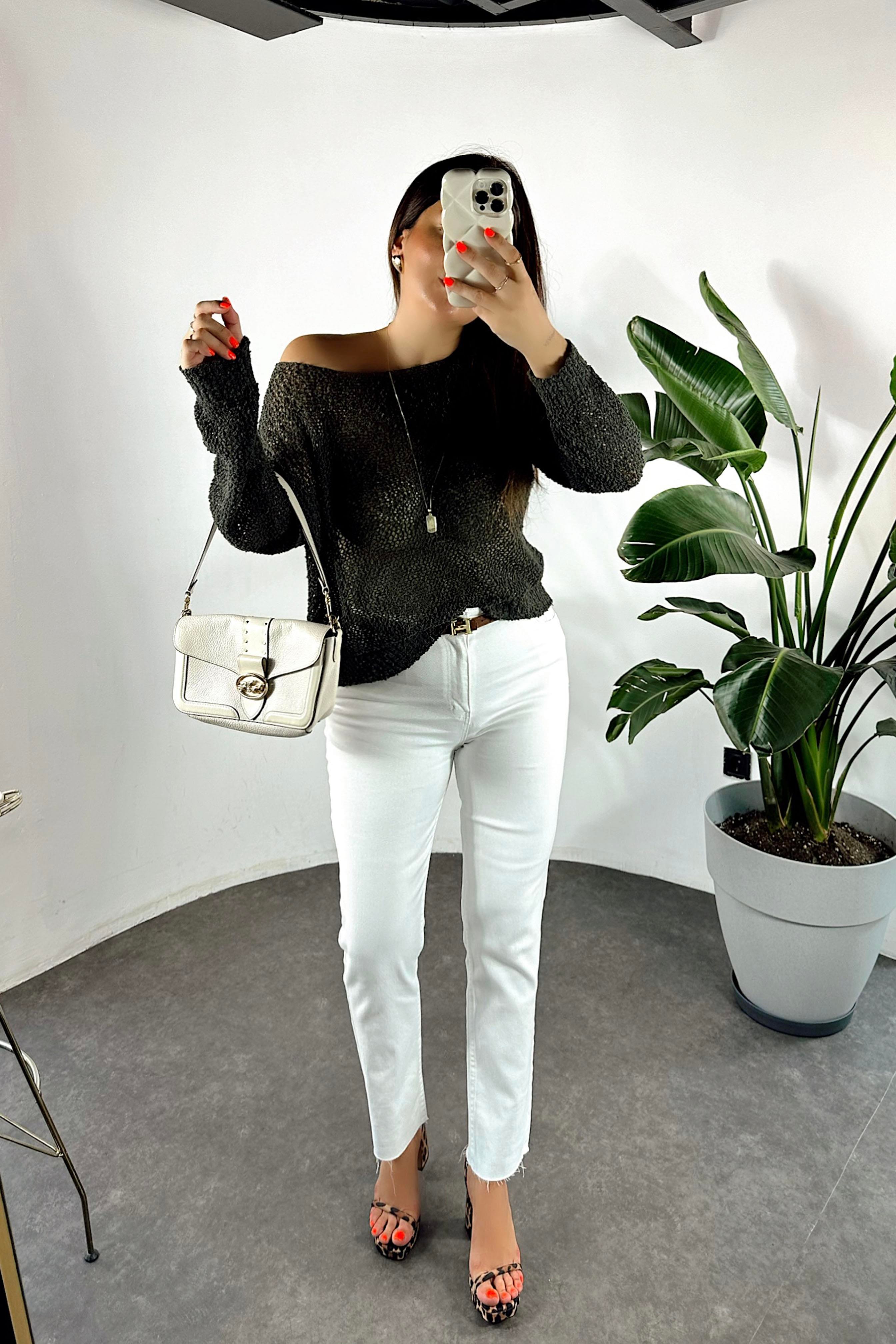 Premium Kalite Yüksek Bel Boyfriend Jean Pantolon Beyaz