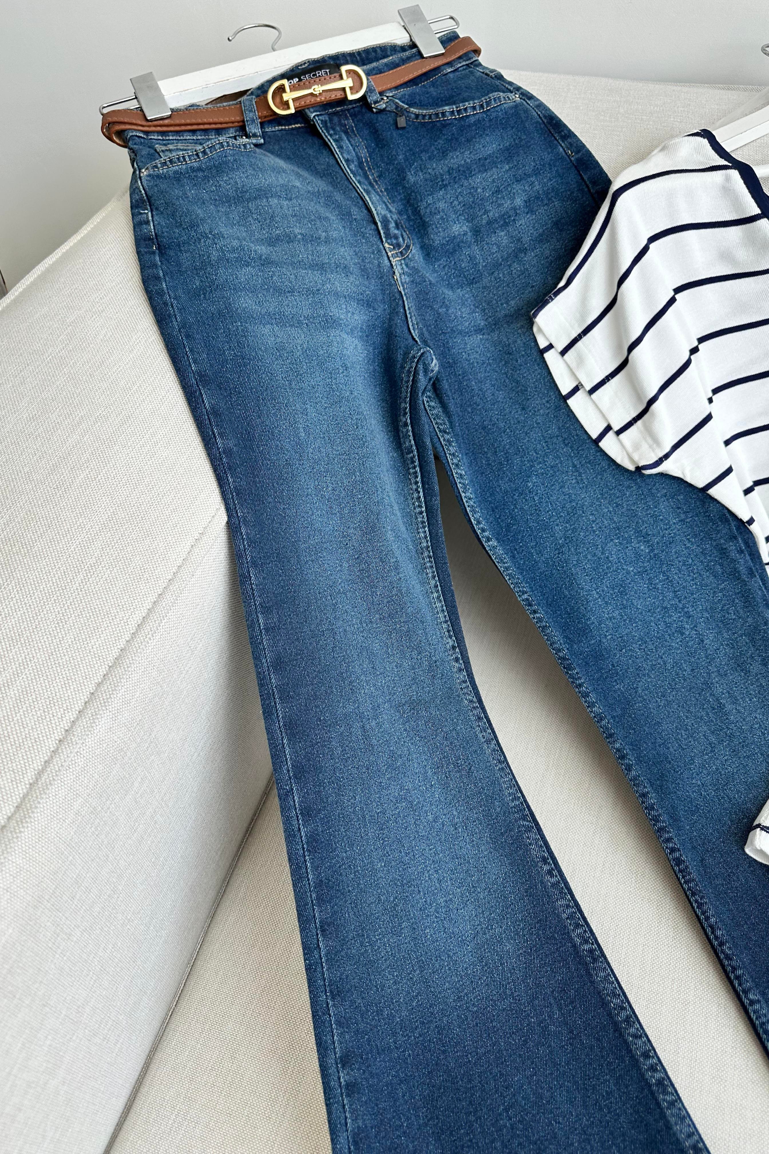 Premium Kalite Yüksek Bel Straight Jean Gece Mavisi