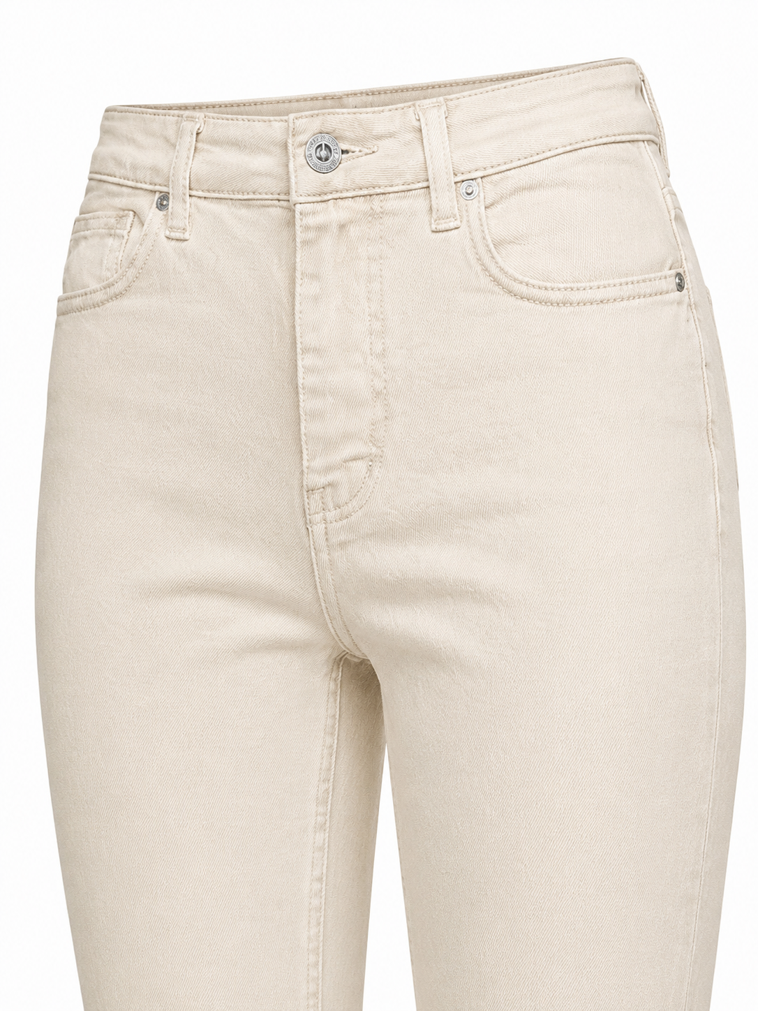 Premium Kalite Yüksek Bel Straight Jean Pantolon Krem