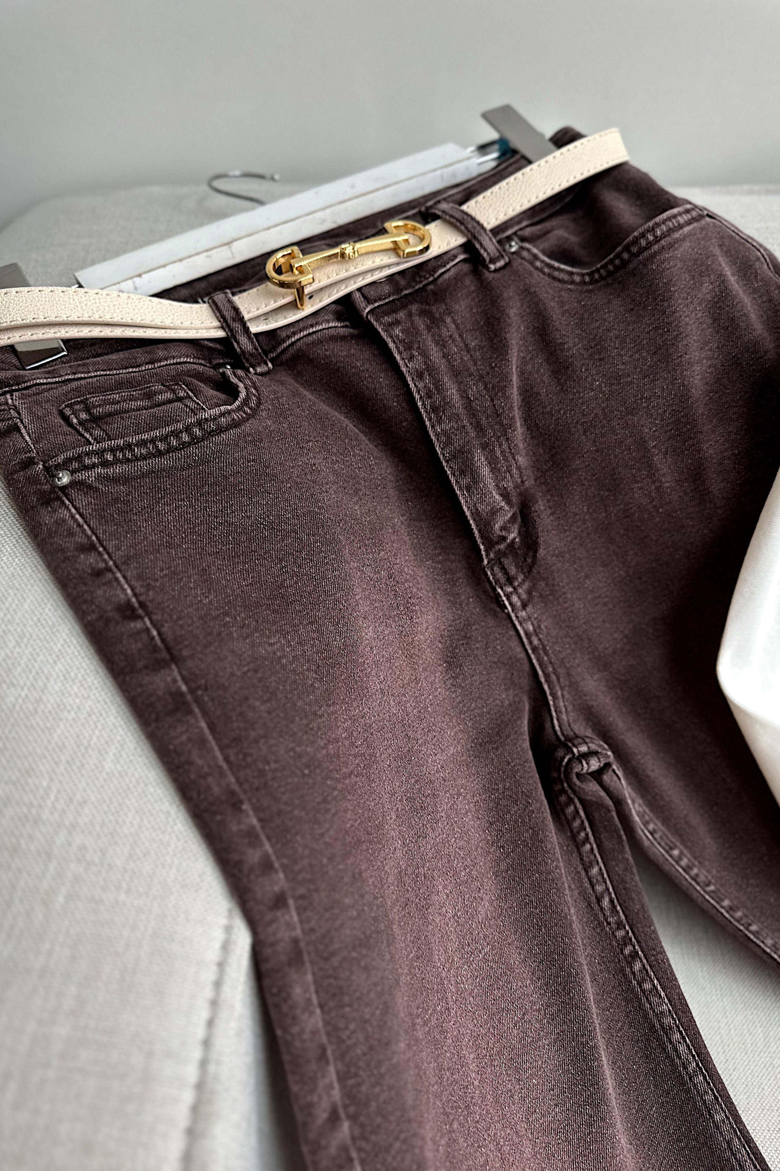 Premium Kalite Yüksek Bel Straight Jean Pantolon Kahverengi
