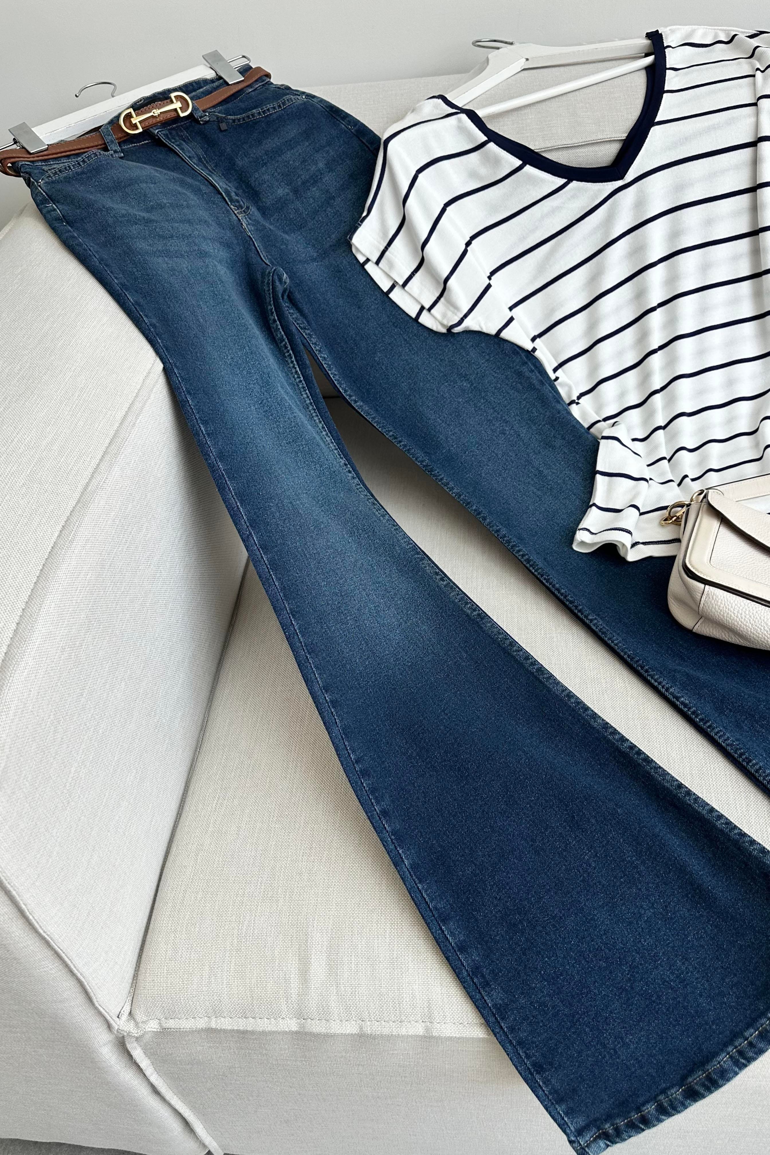 Premium Kalite Yüksek Bel Straight Jean Gece Mavisi