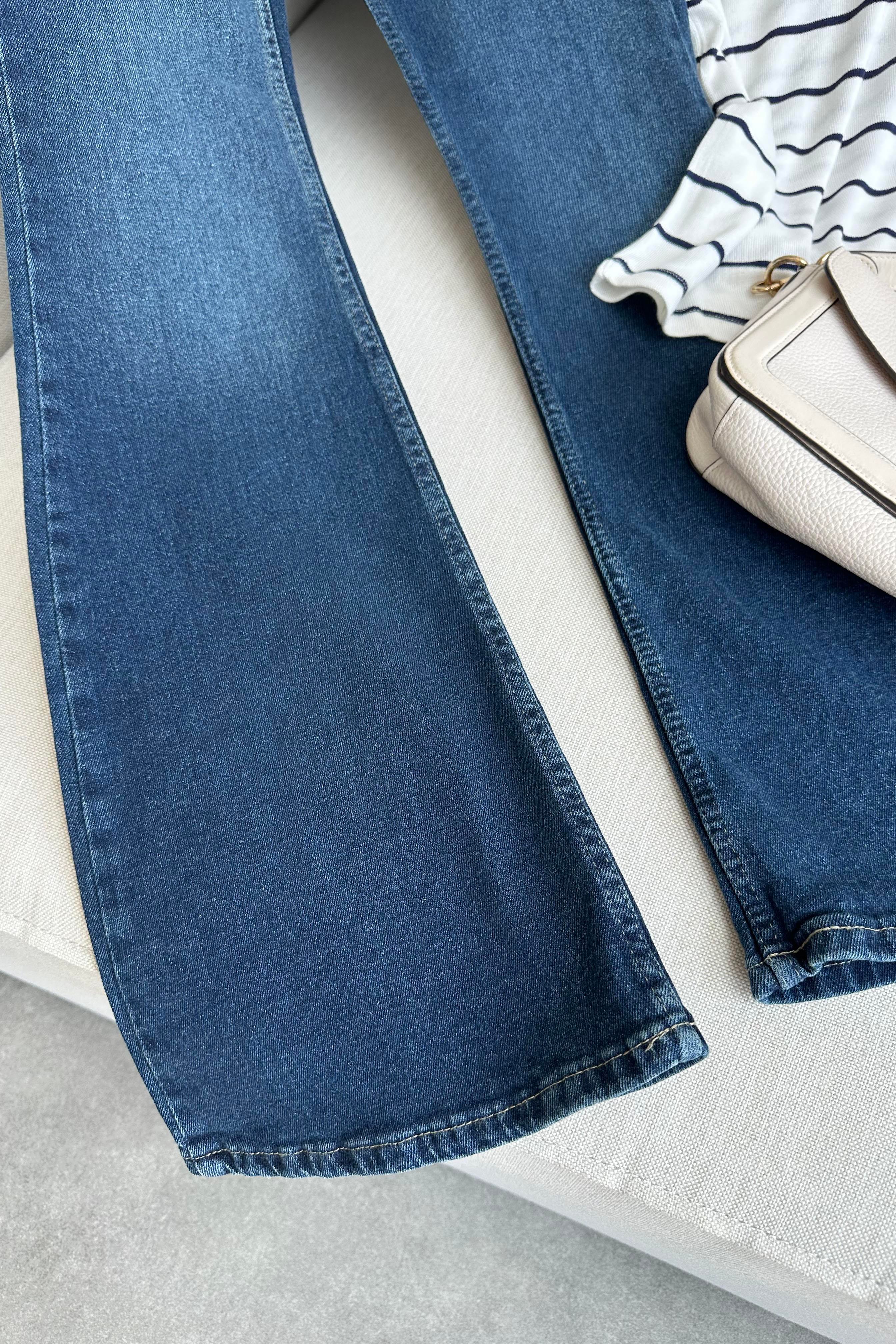 Premium Kalite Yüksek Bel Straight Jean Gece Mavisi