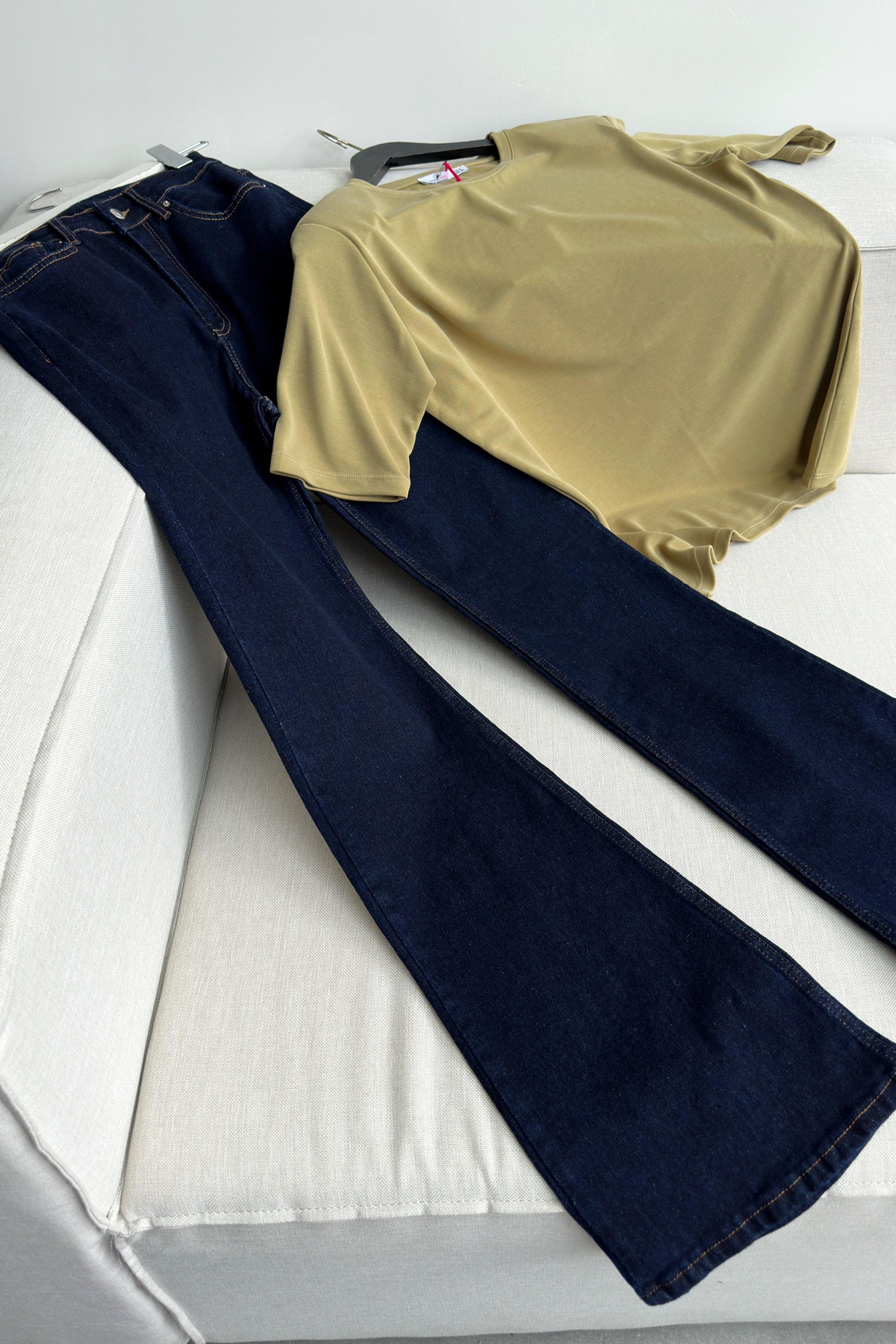 Premium Kalite Yüksek Bel Straight Jean Pantolon Lacivert