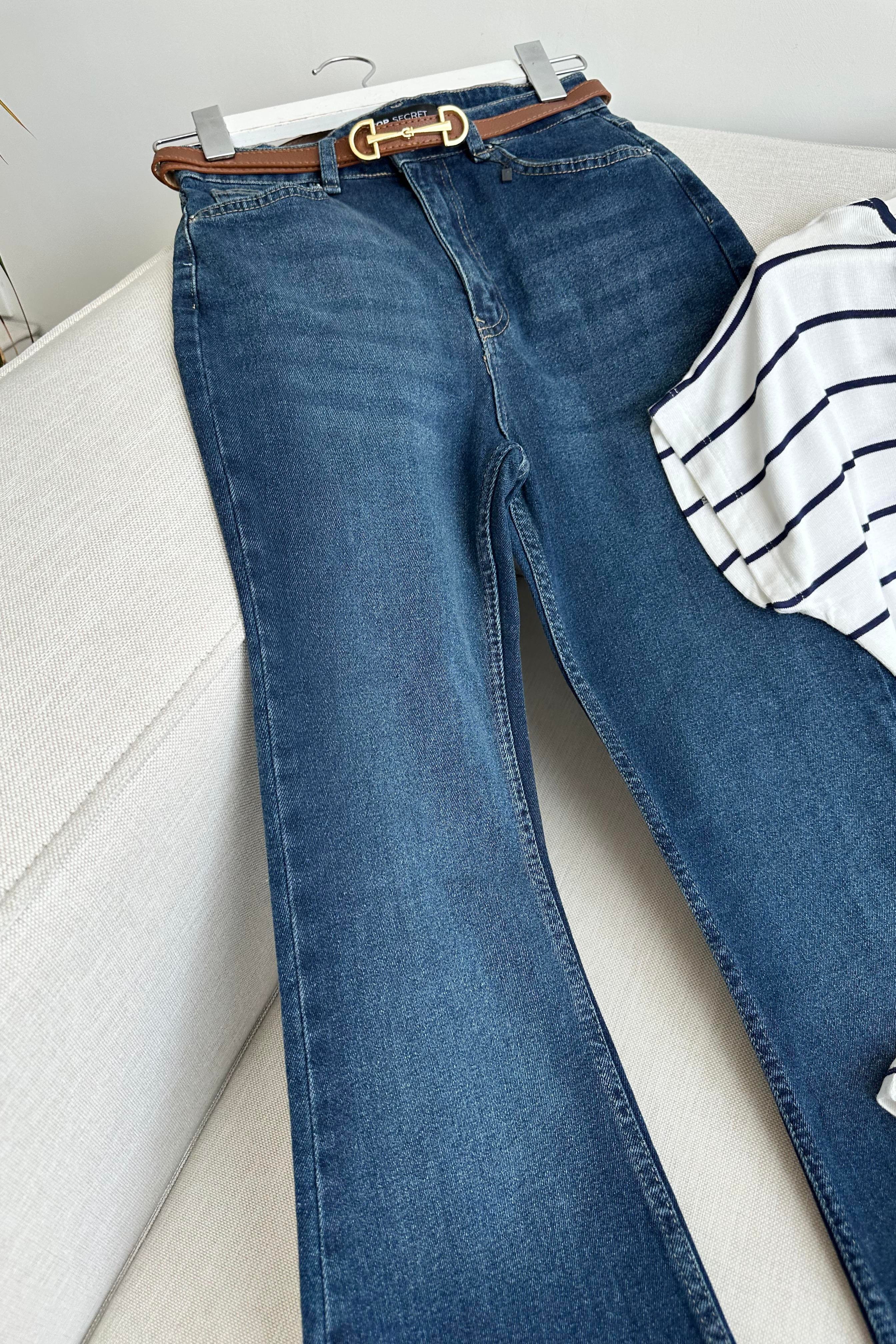 Premium Kalite Yüksek Bel Straight Jean Gece Mavisi