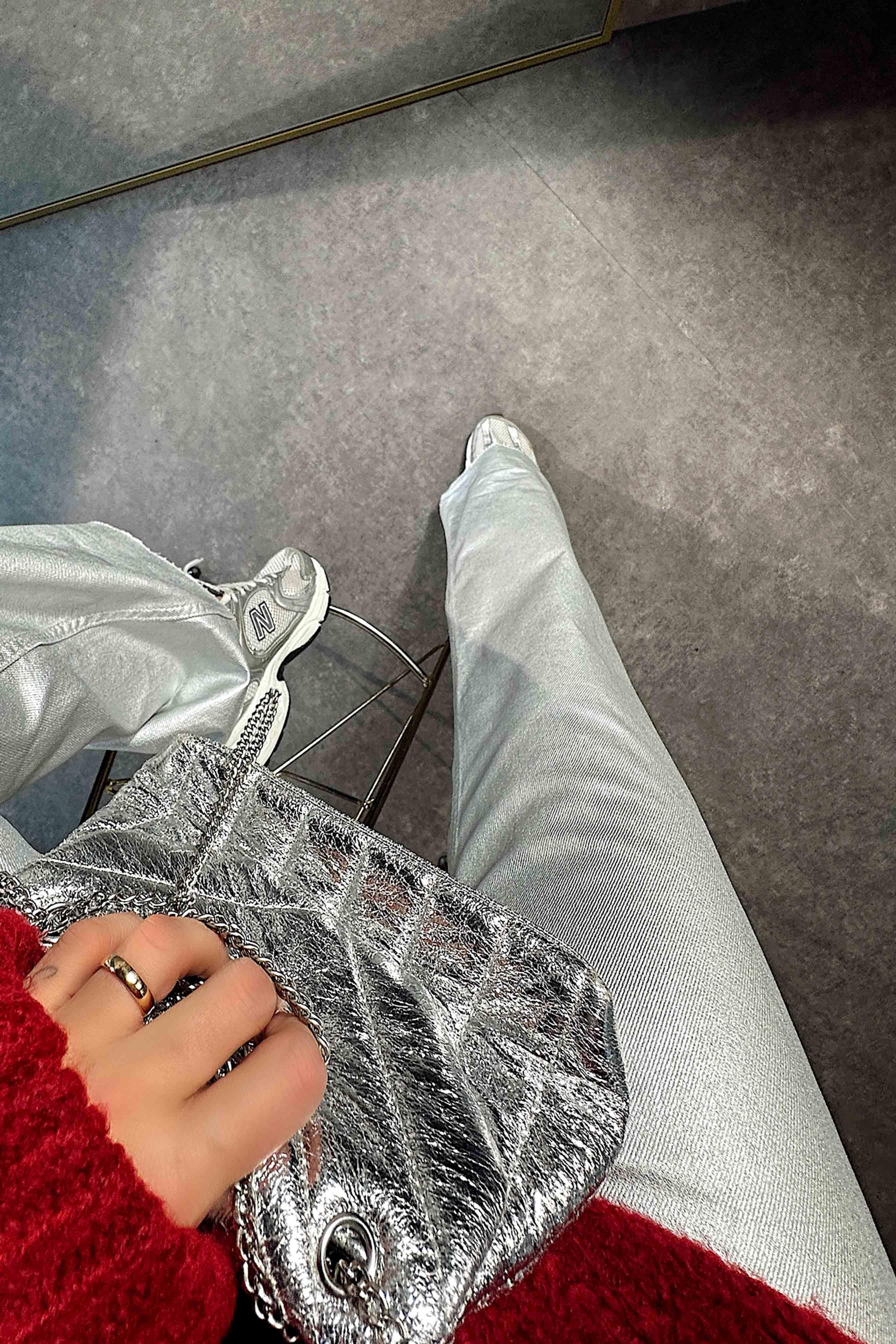 Premium Kalite Yüksek Bel Varaklı Jean Pantolon Silver