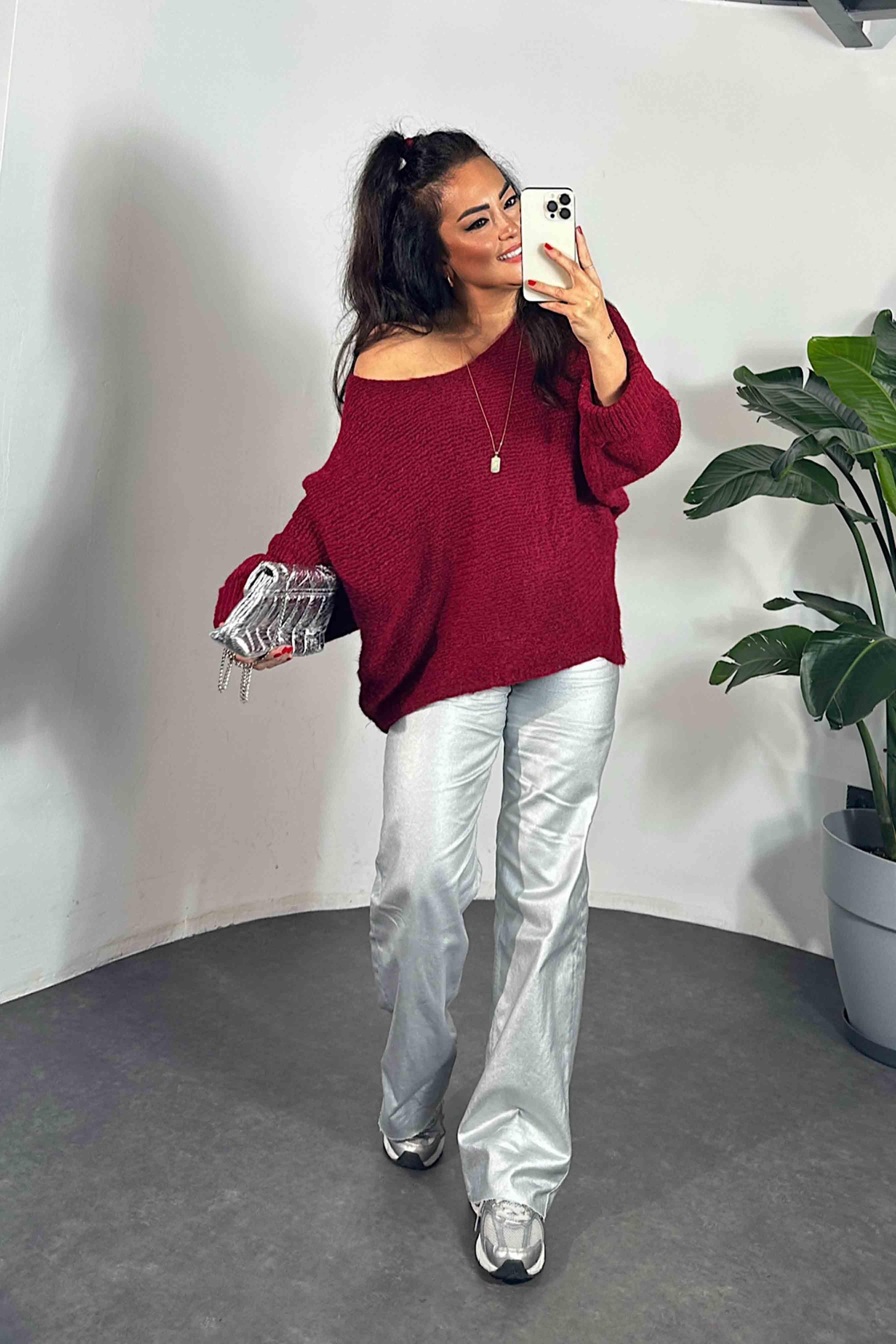 Premium Kalite Yüksek Bel Varaklı Jean Pantolon Silver