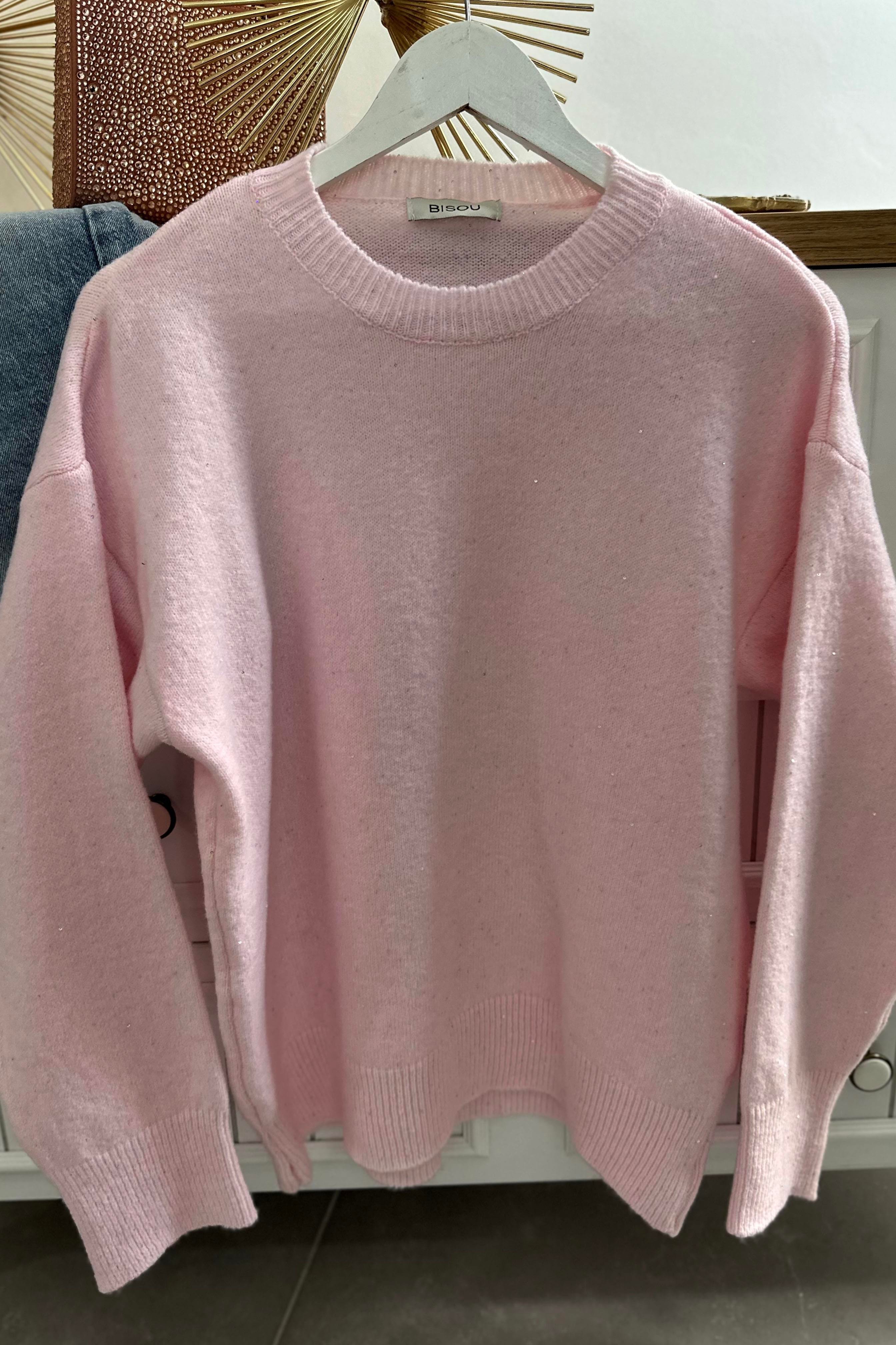 Premium Kalite Yumoş Dokulu Pul Detaylı Kazak Pembe
