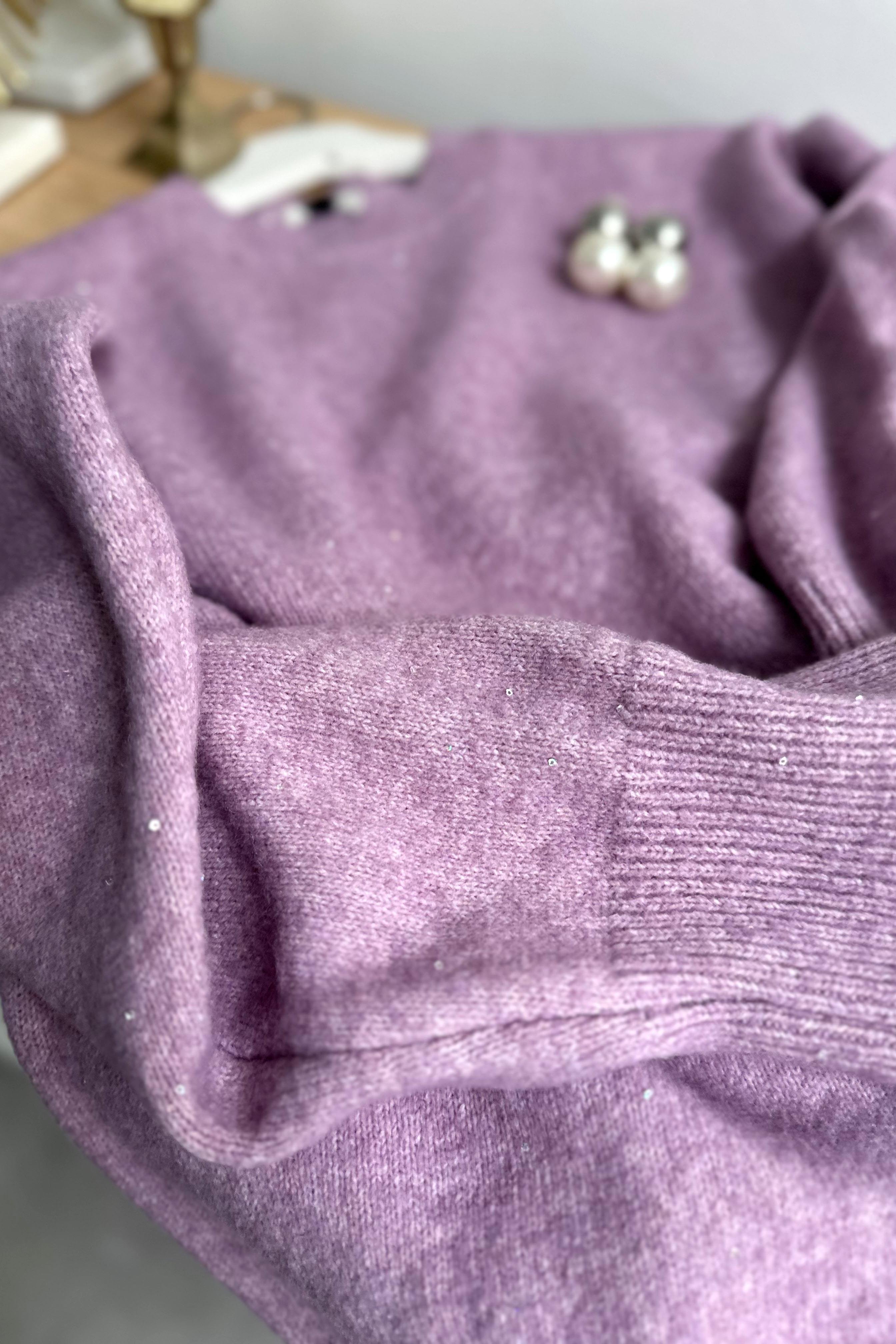 Premium Kalite Yumoş Dokulu Pul Detaylı Kazak Lila