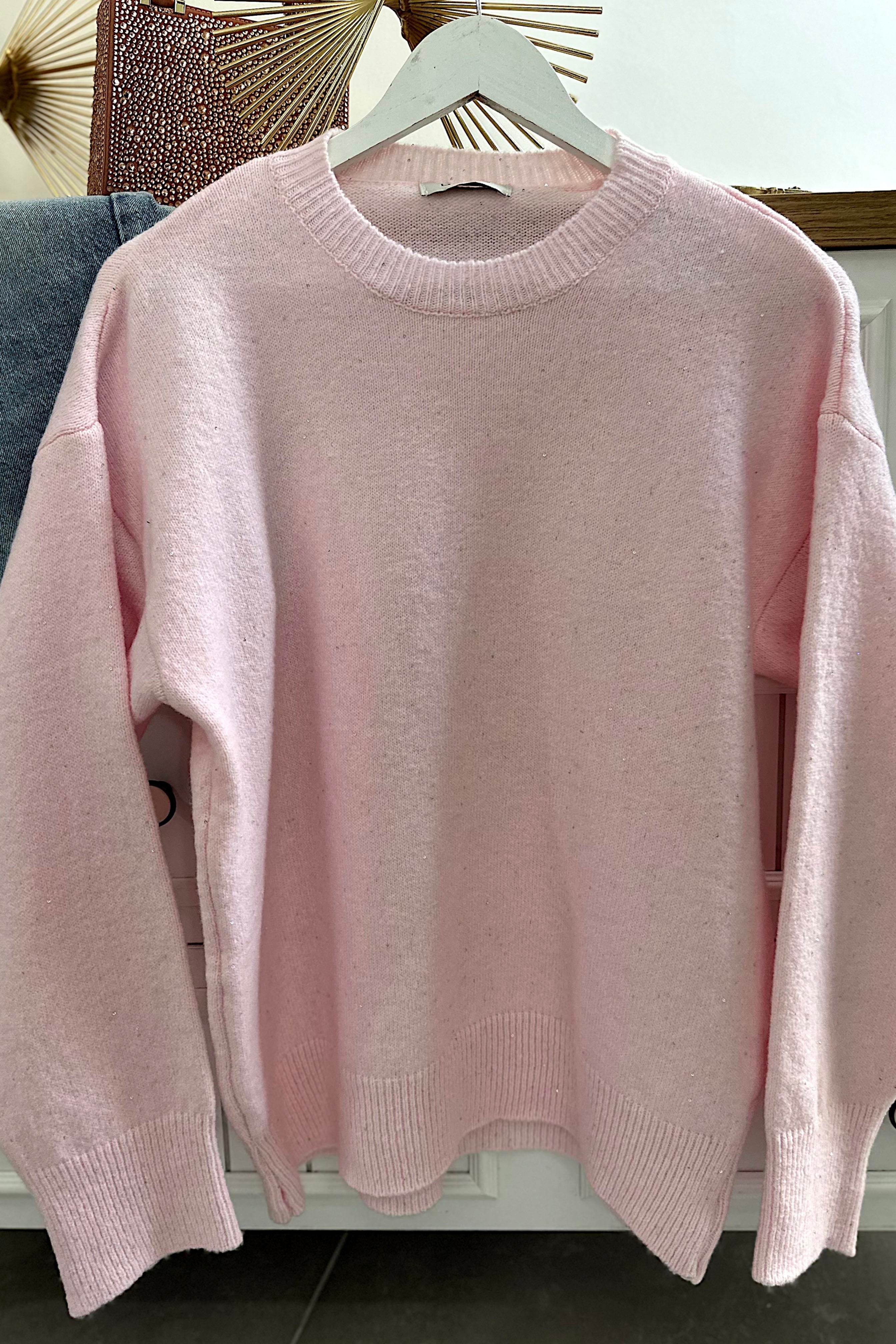 Premium Kalite Yumoş Dokulu Pul Detaylı Kazak Pembe