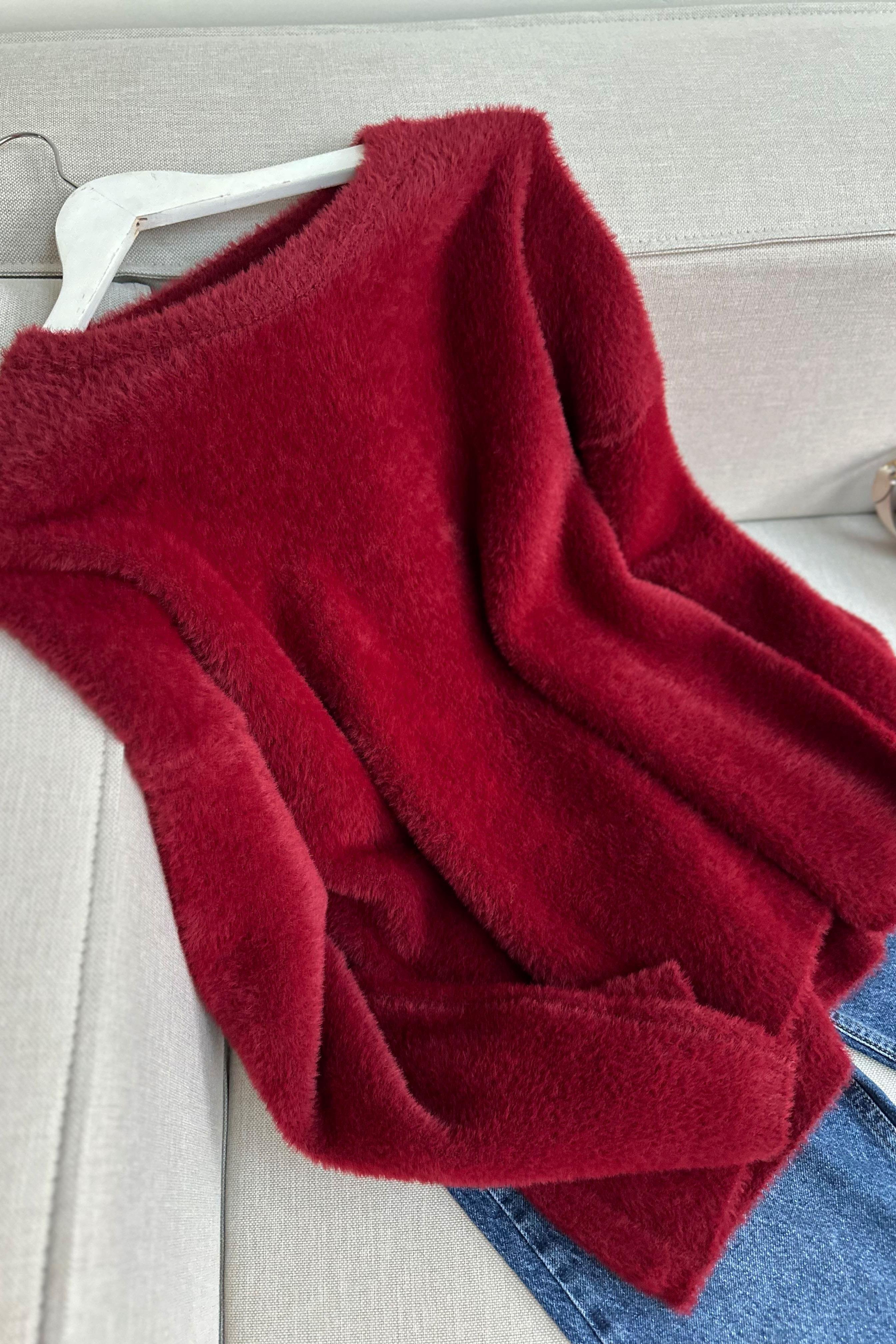 Premium Kalite Yumoş Sakallı Kazak Bordo