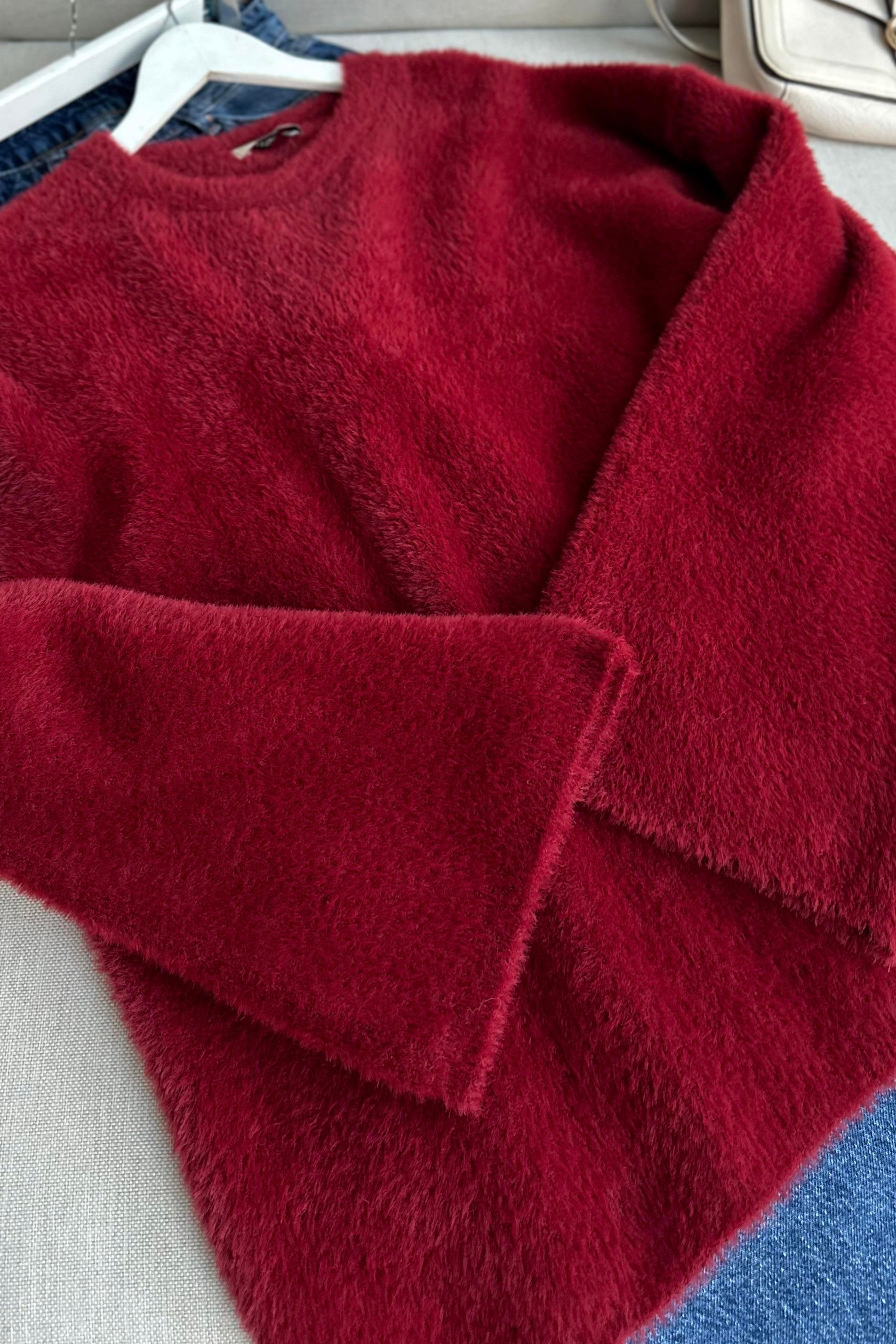 Premium Kalite Yumoş Sakallı Kazak Bordo