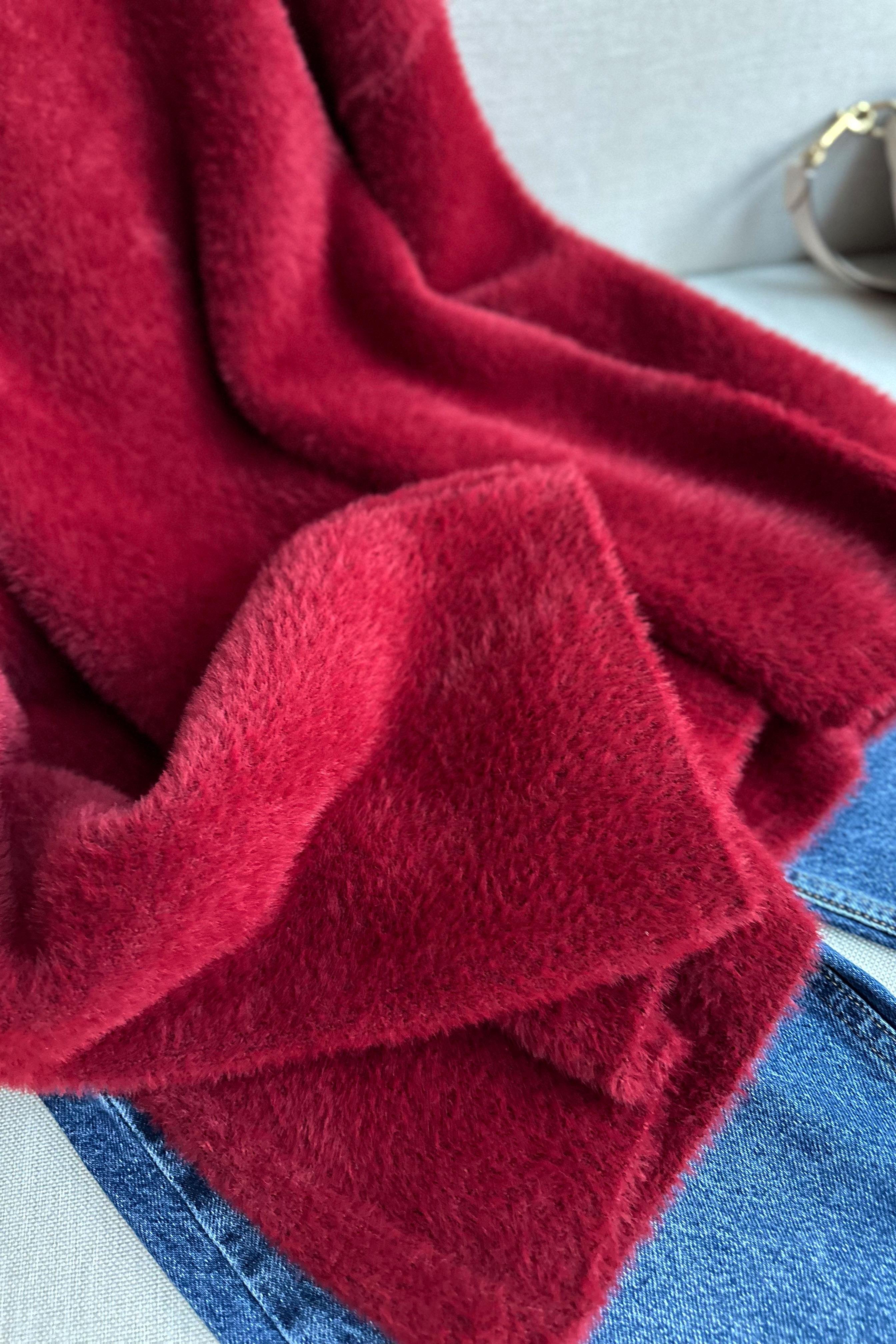 Premium Kalite Yumoş Sakallı Kazak Bordo