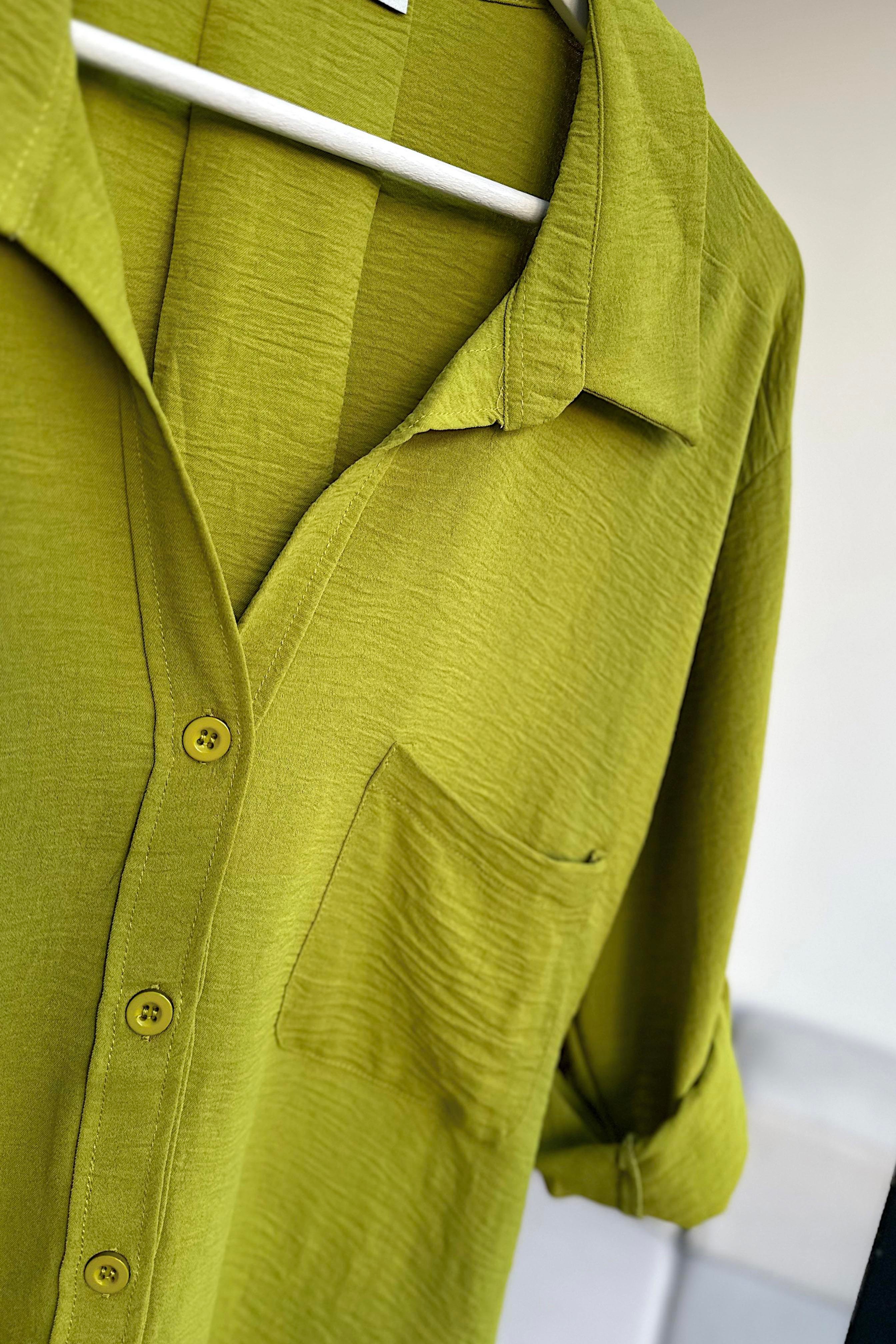 Premium Kalite Yumuşak Dokulu Cep Detaylı Oversize Gömlek Fıstık Yeşil