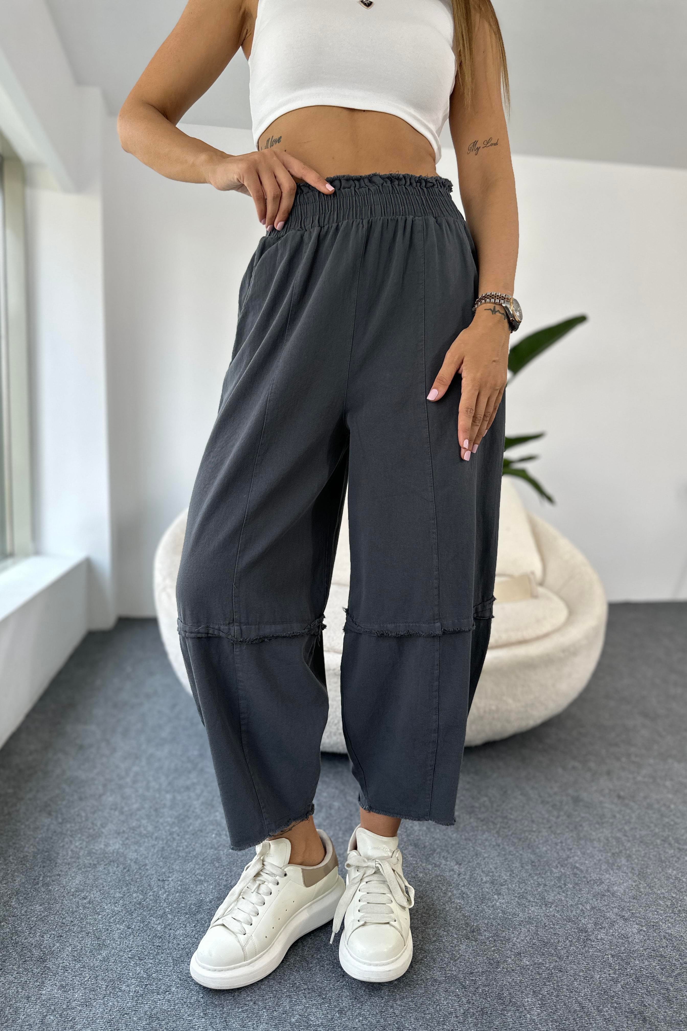 Premium Seri Gabardin Kumaş Paçası Kesik Şalvar Pantolon Antrasit