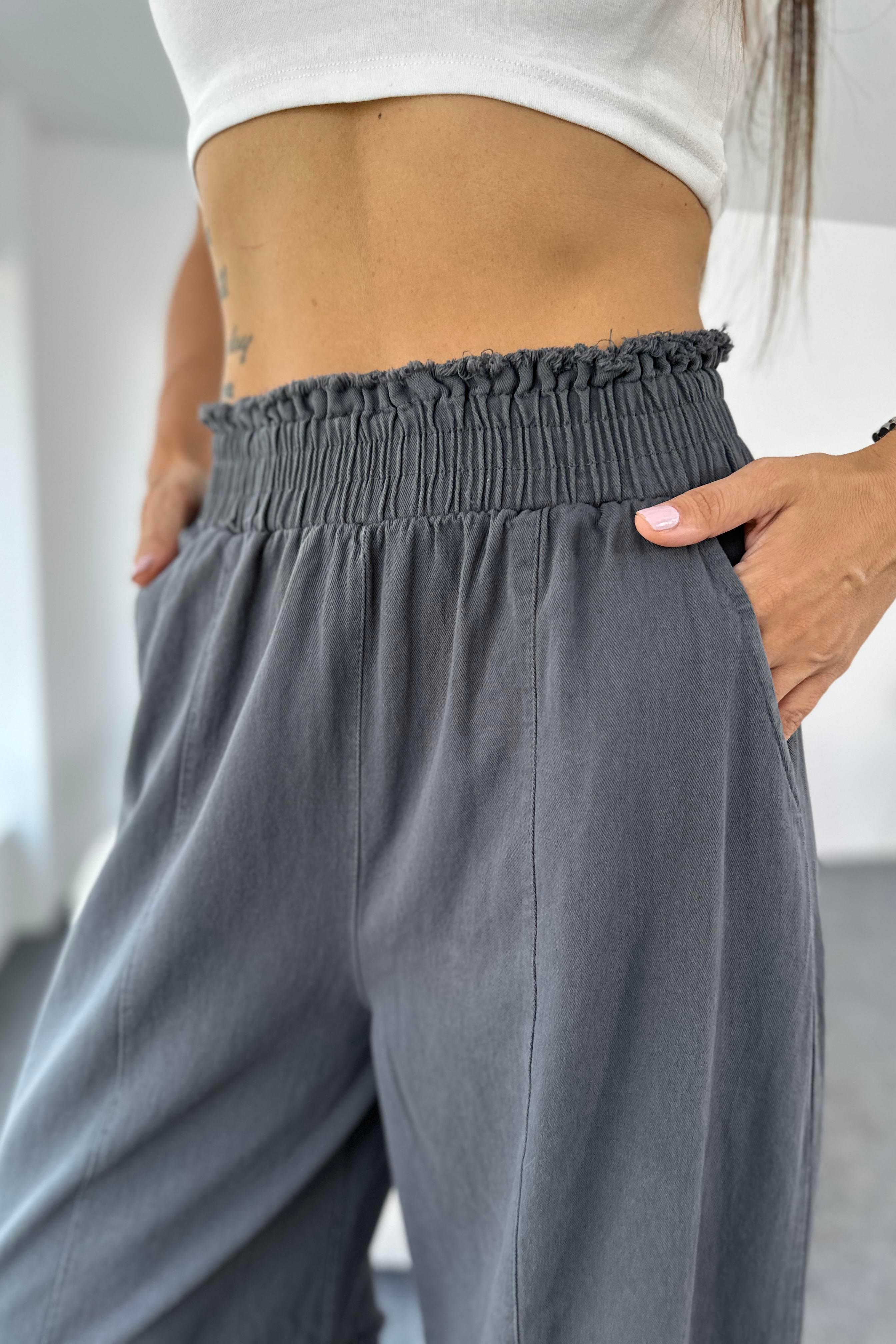 Premium Seri Gabardin Kumaş Paçası Kesik Şalvar Pantolon Antrasit