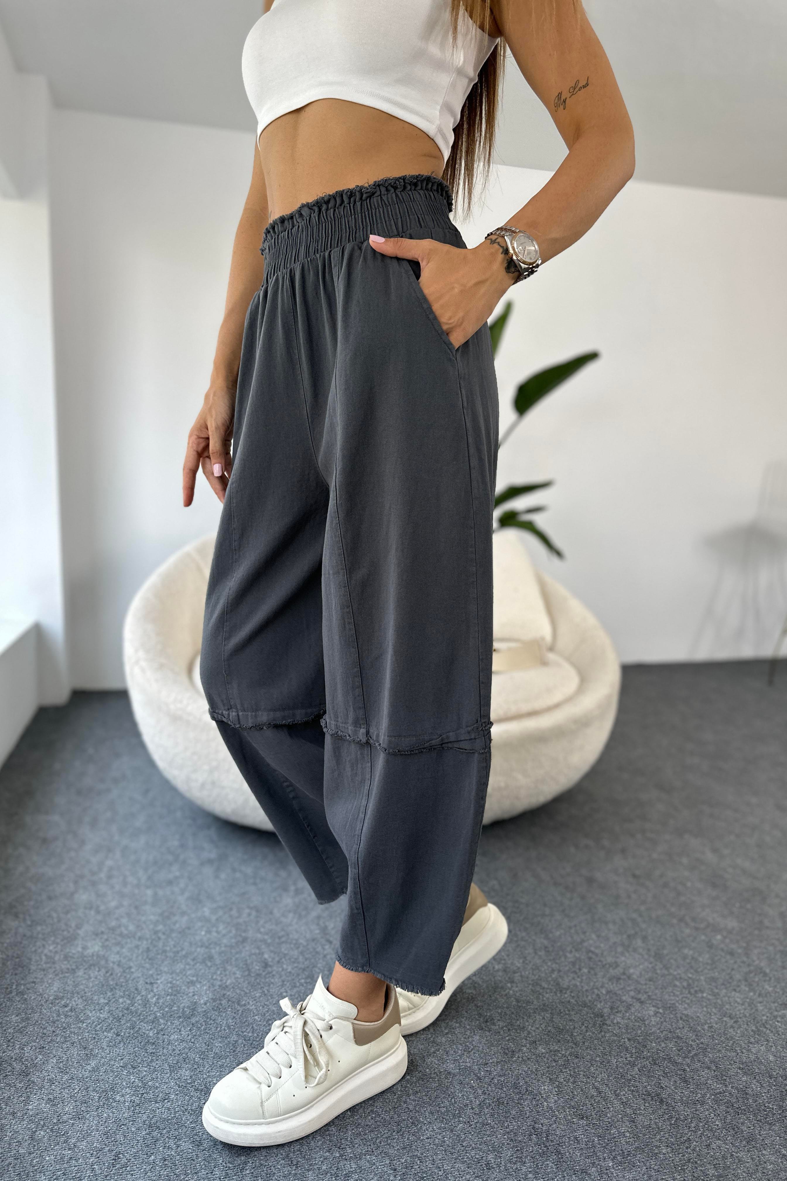 Premium Seri Gabardin Kumaş Paçası Kesik Şalvar Pantolon Antrasit
