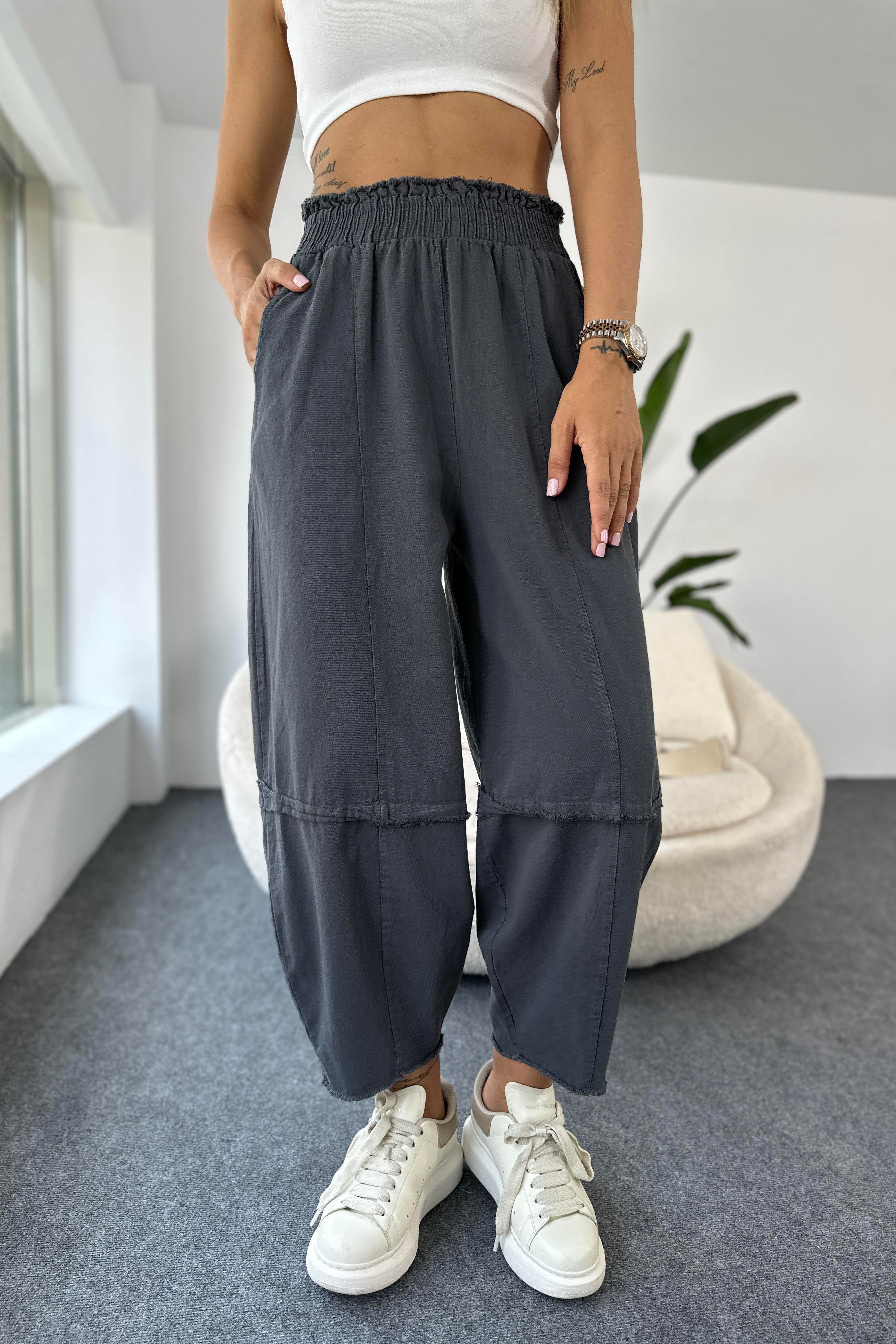 Premium Seri Gabardin Kumaş Paçası Kesik Şalvar Pantolon Antrasit