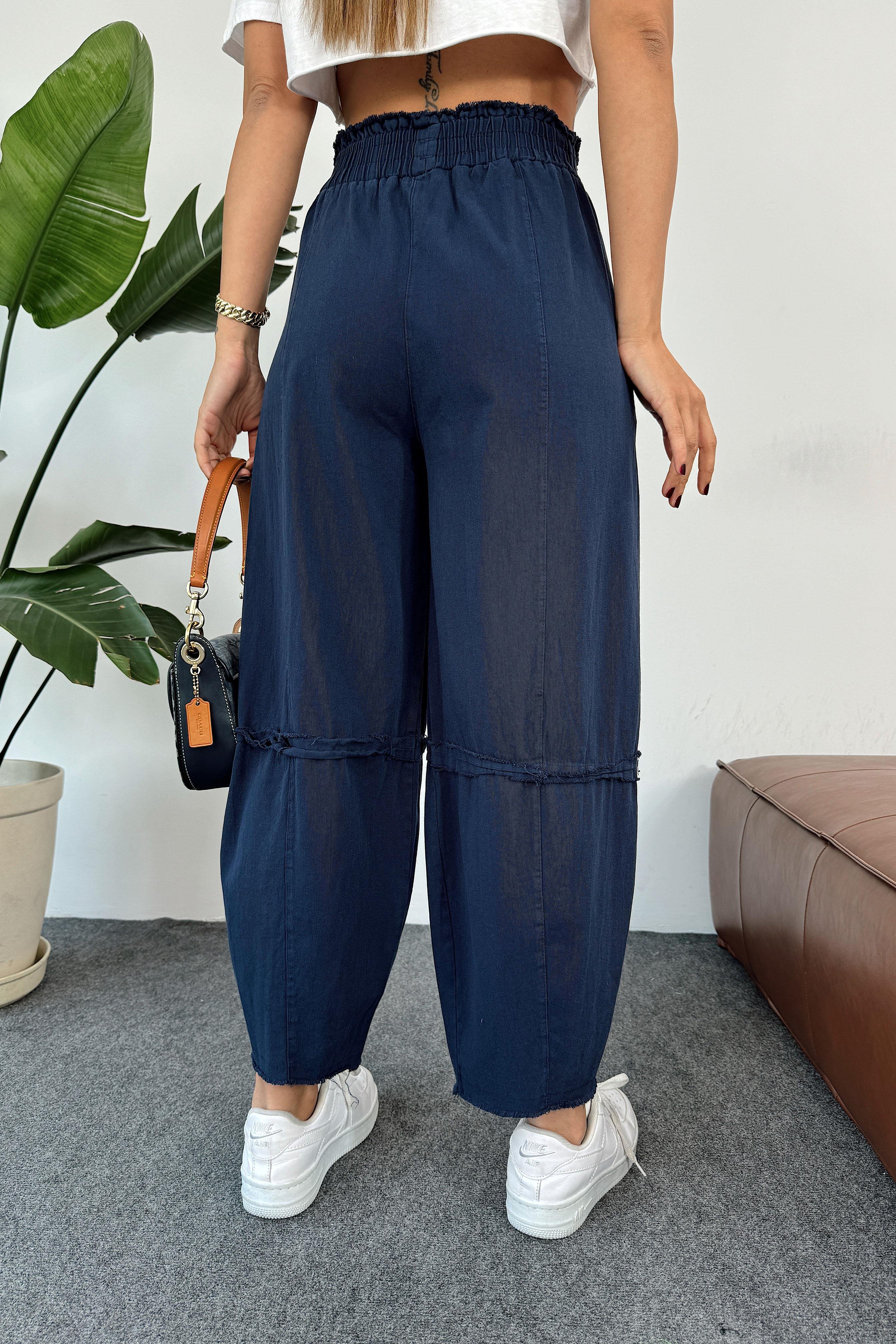 Premium Seri Gabardin Kumaş Paçası Kesik Şalvar Pantolon Lacivert