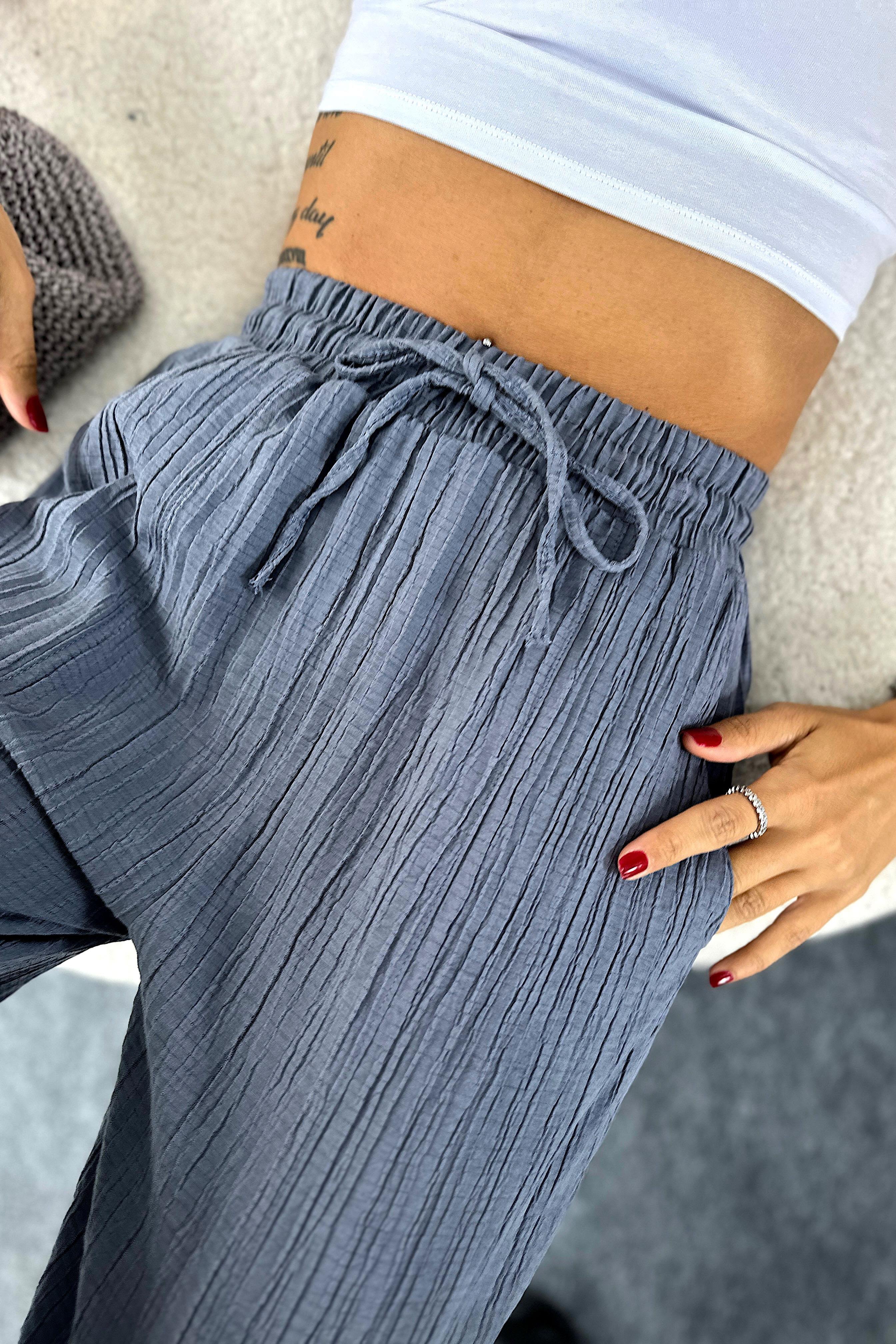 Premium Seri Gofre Kumaş Cepli Şalvar Pantolon Antrasit