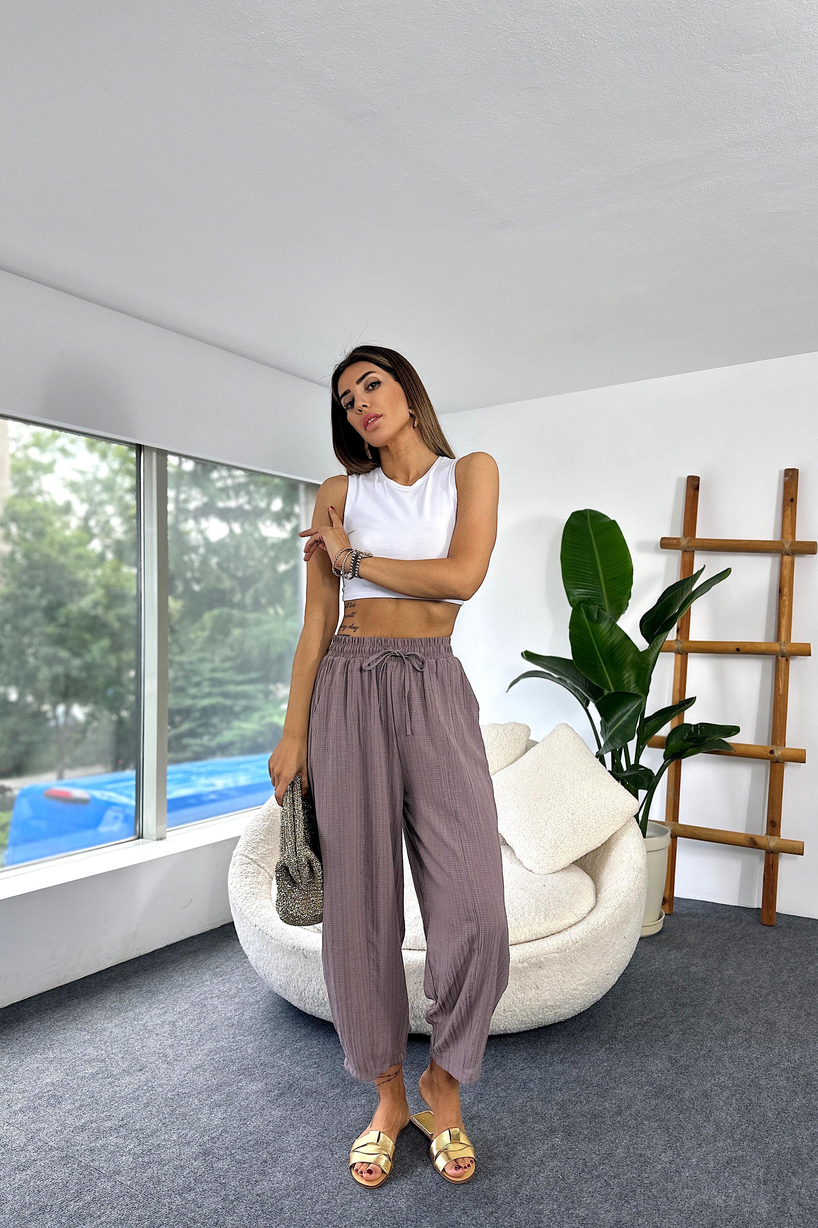 Premium Seri Gofre Kumaş Cepli Şalvar Pantolon Mürdüm