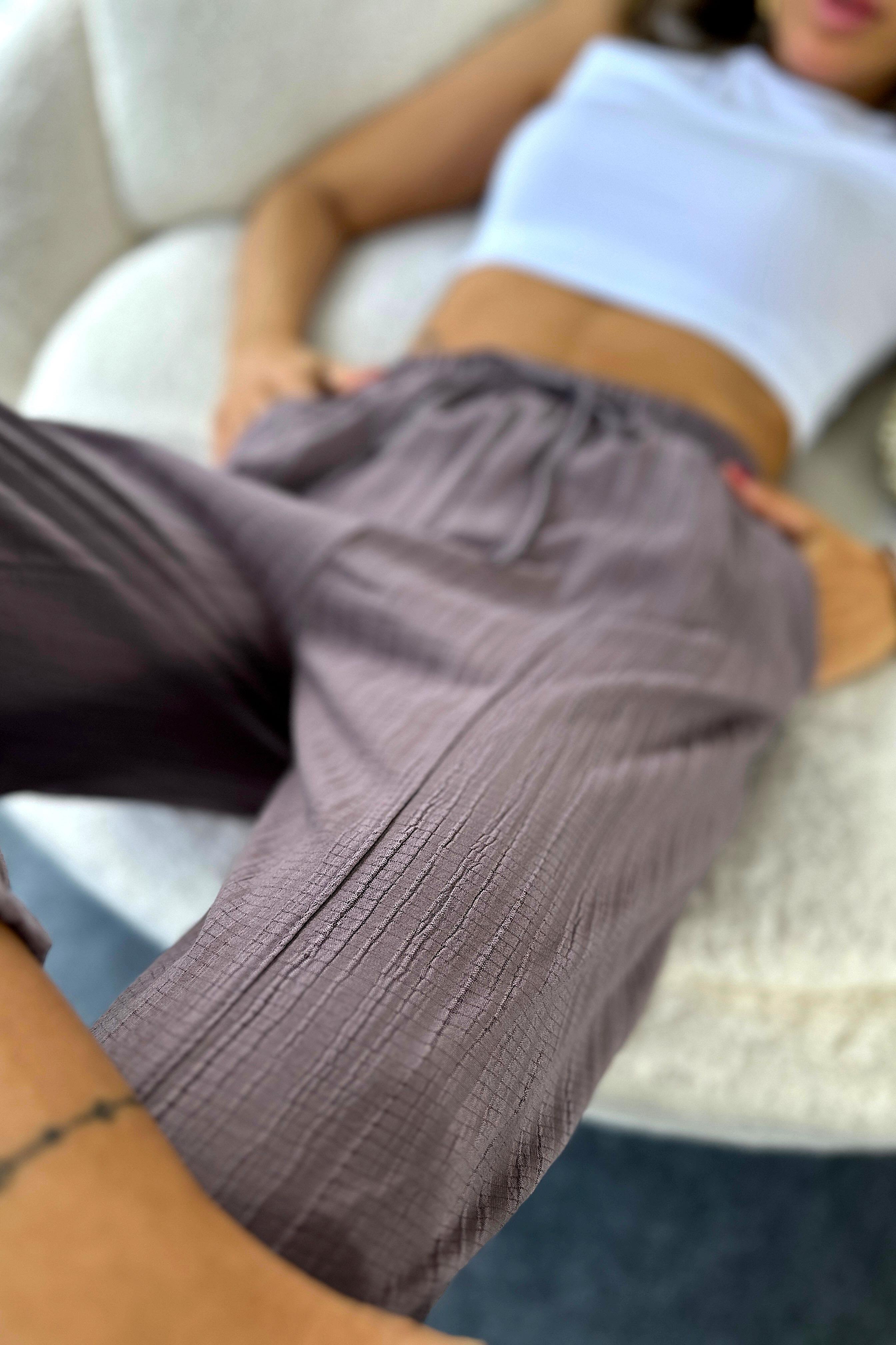 Premium Seri Gofre Kumaş Cepli Şalvar Pantolon Mürdüm