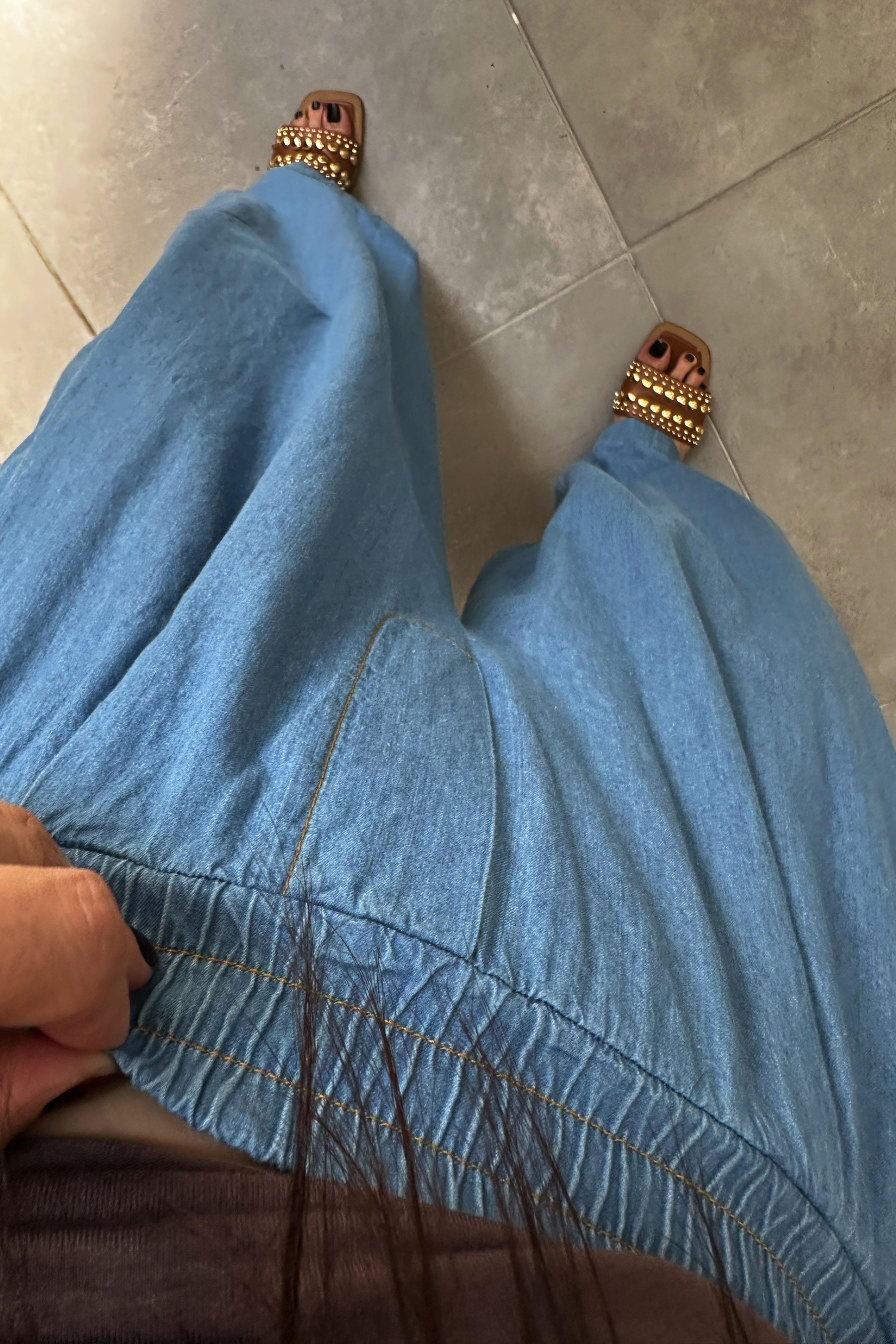 Premium Seri İnce Tensel Denim Şalvar Pantolon Buz Mavisi