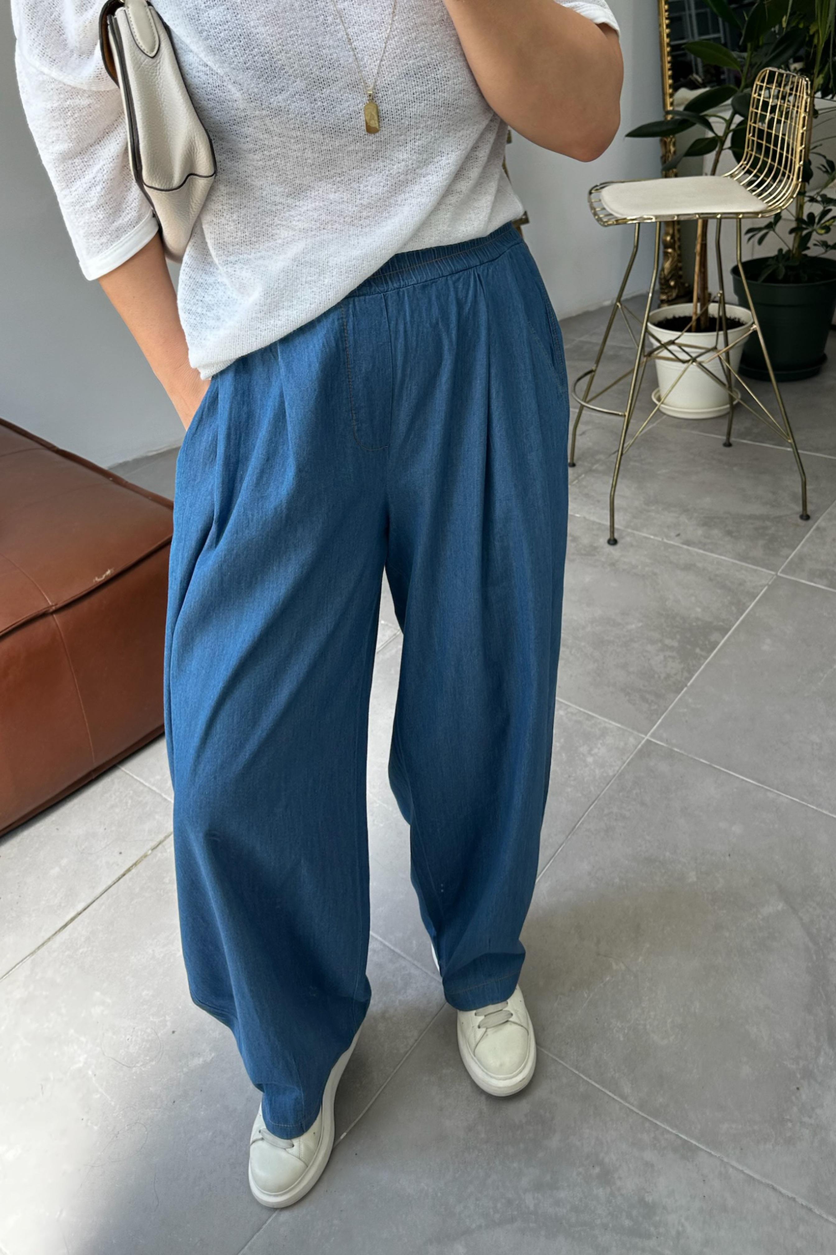 Premium Seri İnce Tensel Denim Şalvar Pantolon Mavi