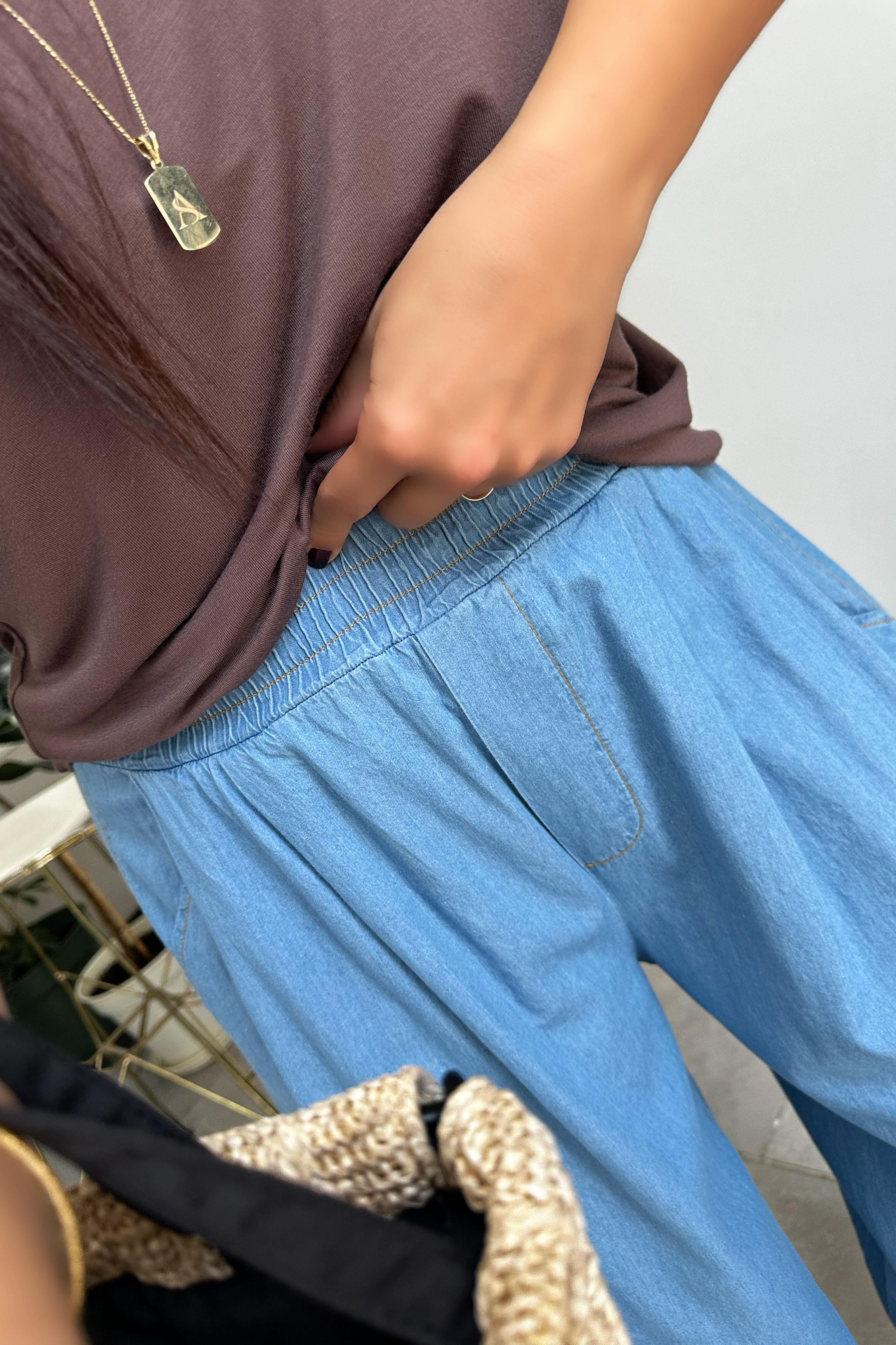 Premium Seri İnce Tensel Denim Şalvar Pantolon Buz Mavisi