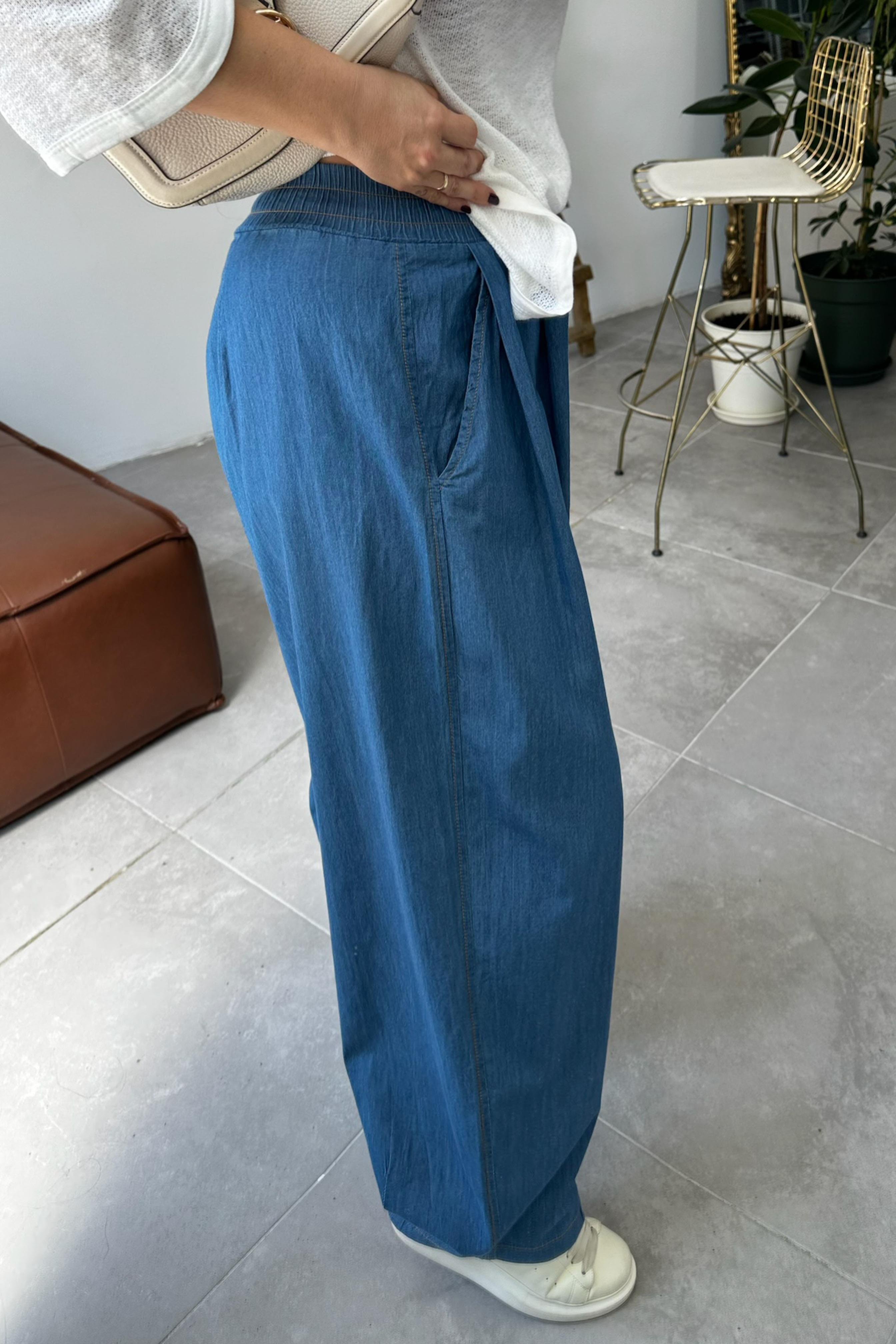 Premium Seri İnce Tensel Denim Şalvar Pantolon Mavi