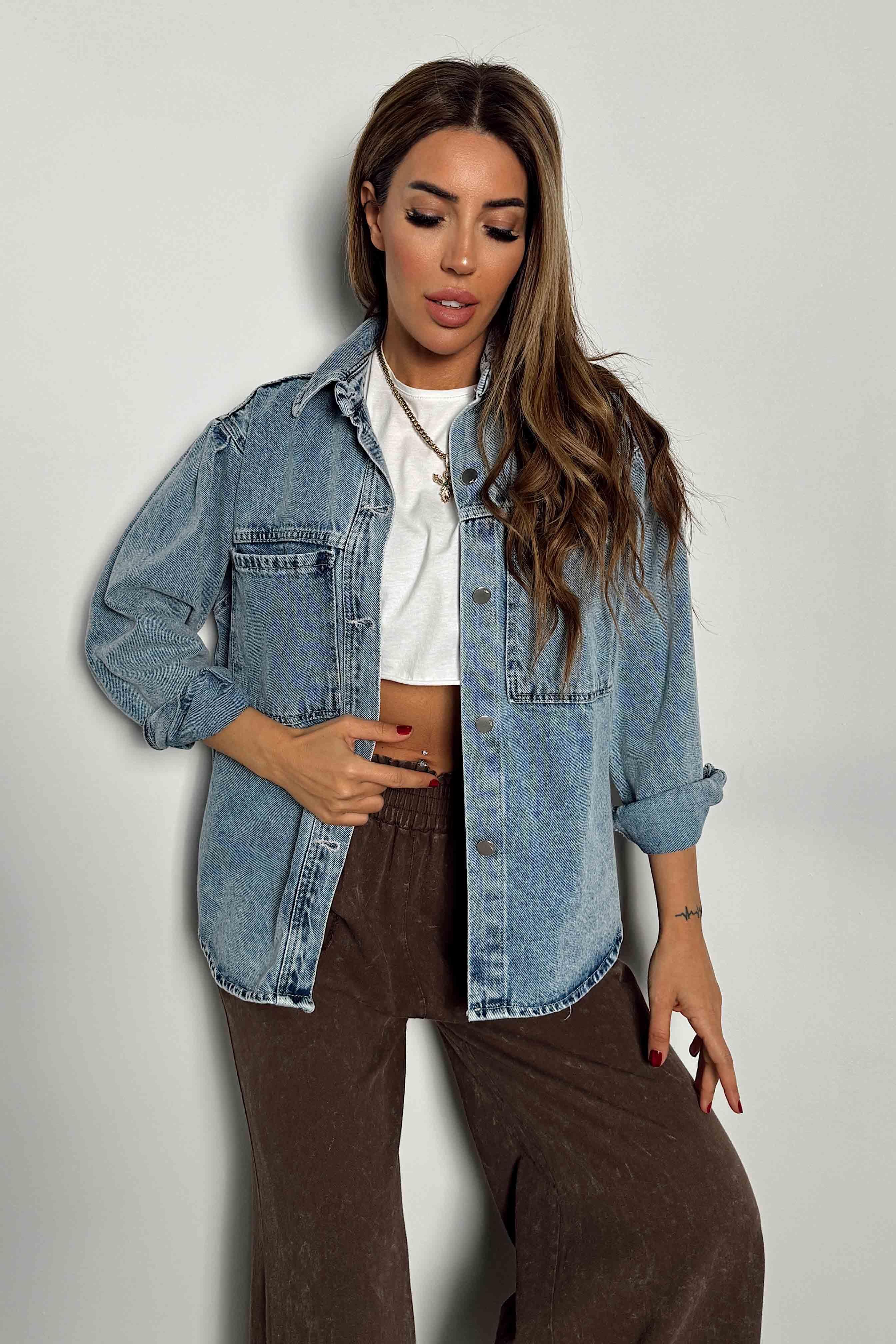 Premium Seri Kadın Denim Ceket Mavi