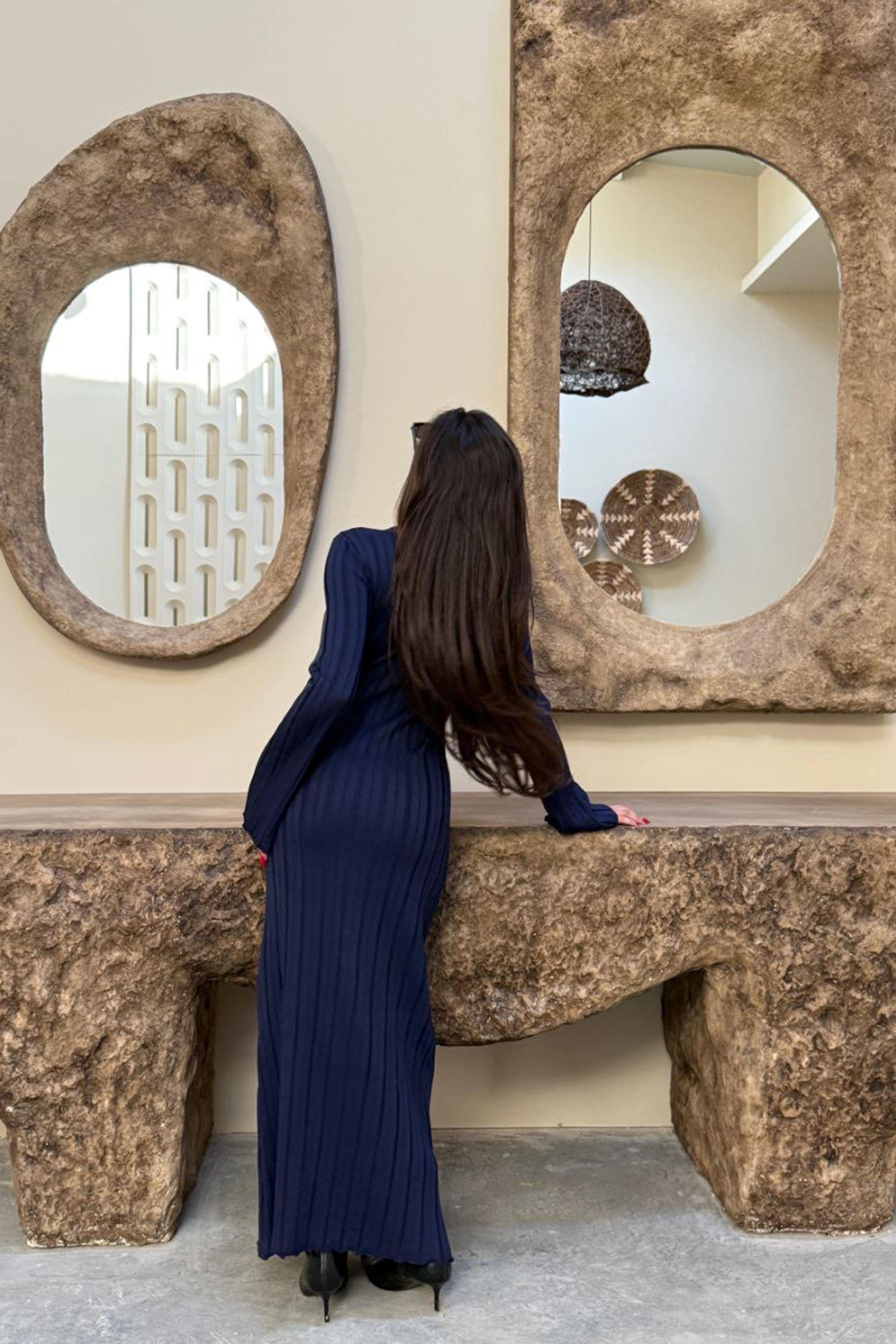 Premium Seri Kalın Fitilli Maxi Triko Ebise Lacivert