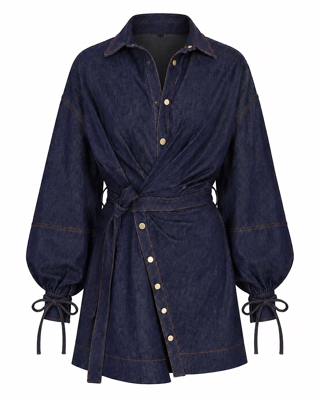 Premium Seri Kuşaklı Denim Elbise Lacivert