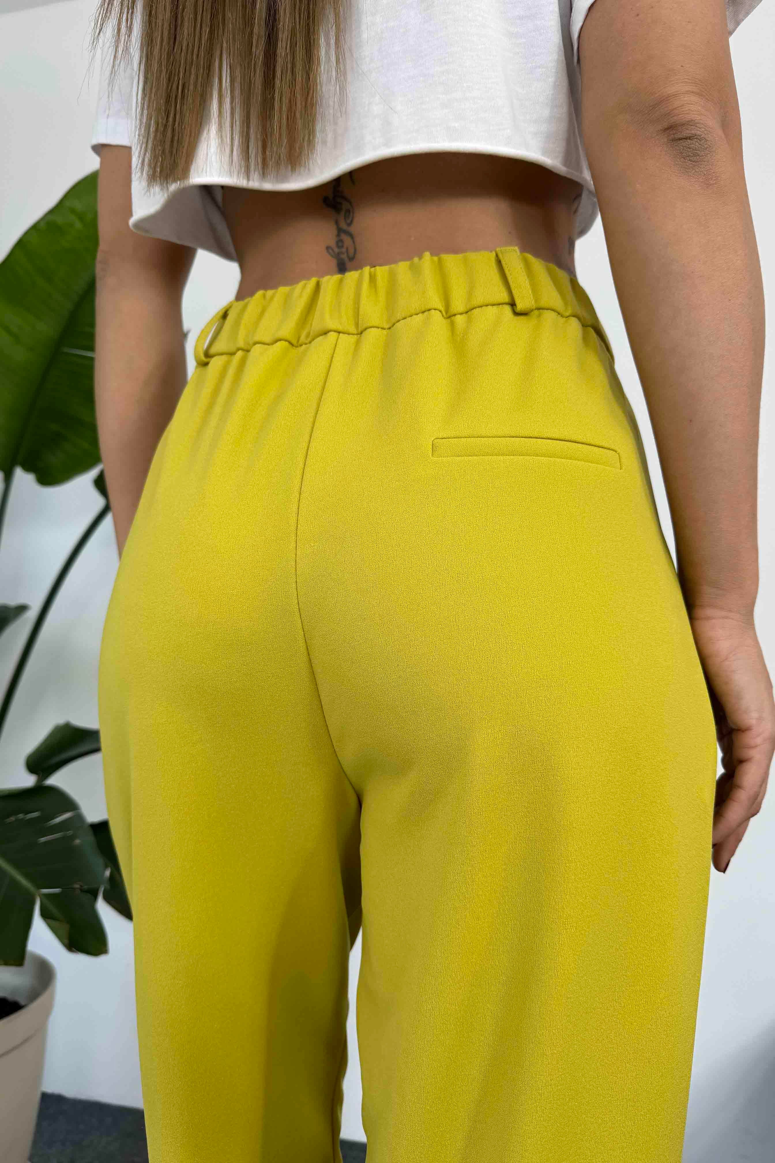 Premium Seri Paçası Katlamalı Kadın Pantolon Limon Küfü