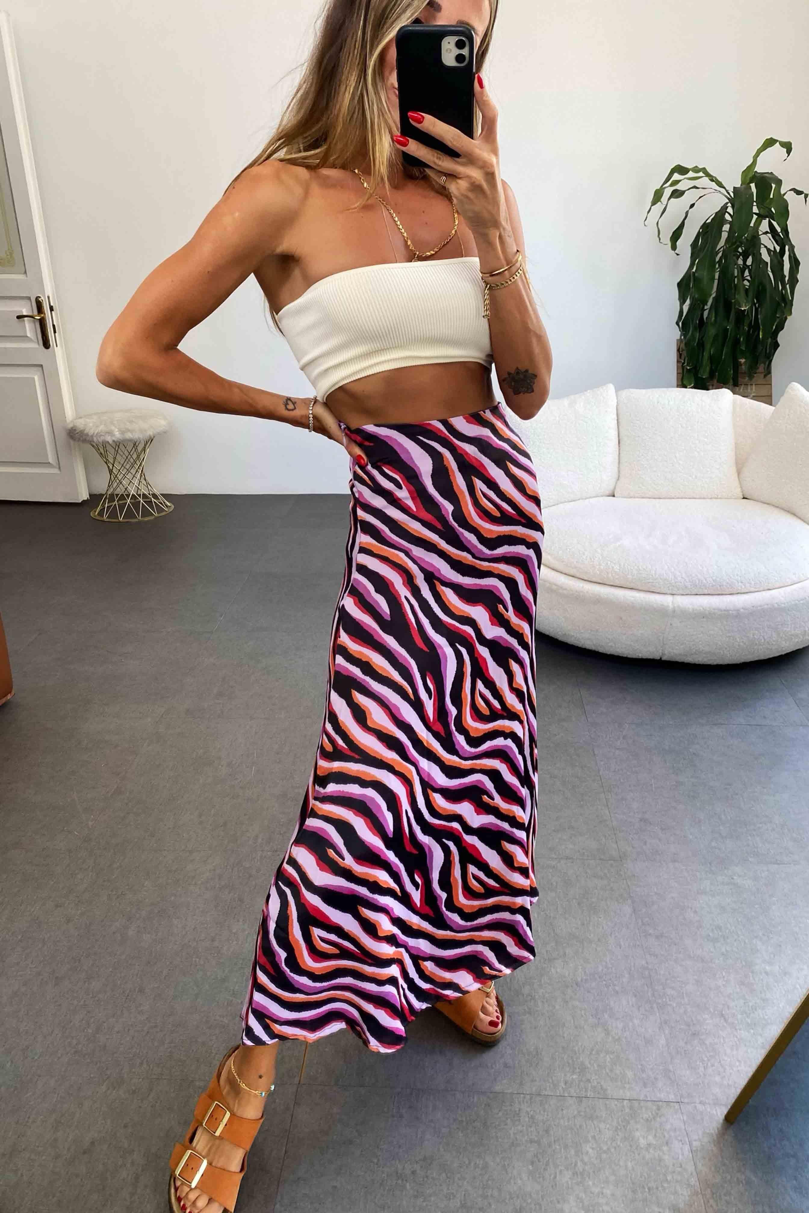 Premium Seri Renkli Zebra Desen Saten Etek Turuncu