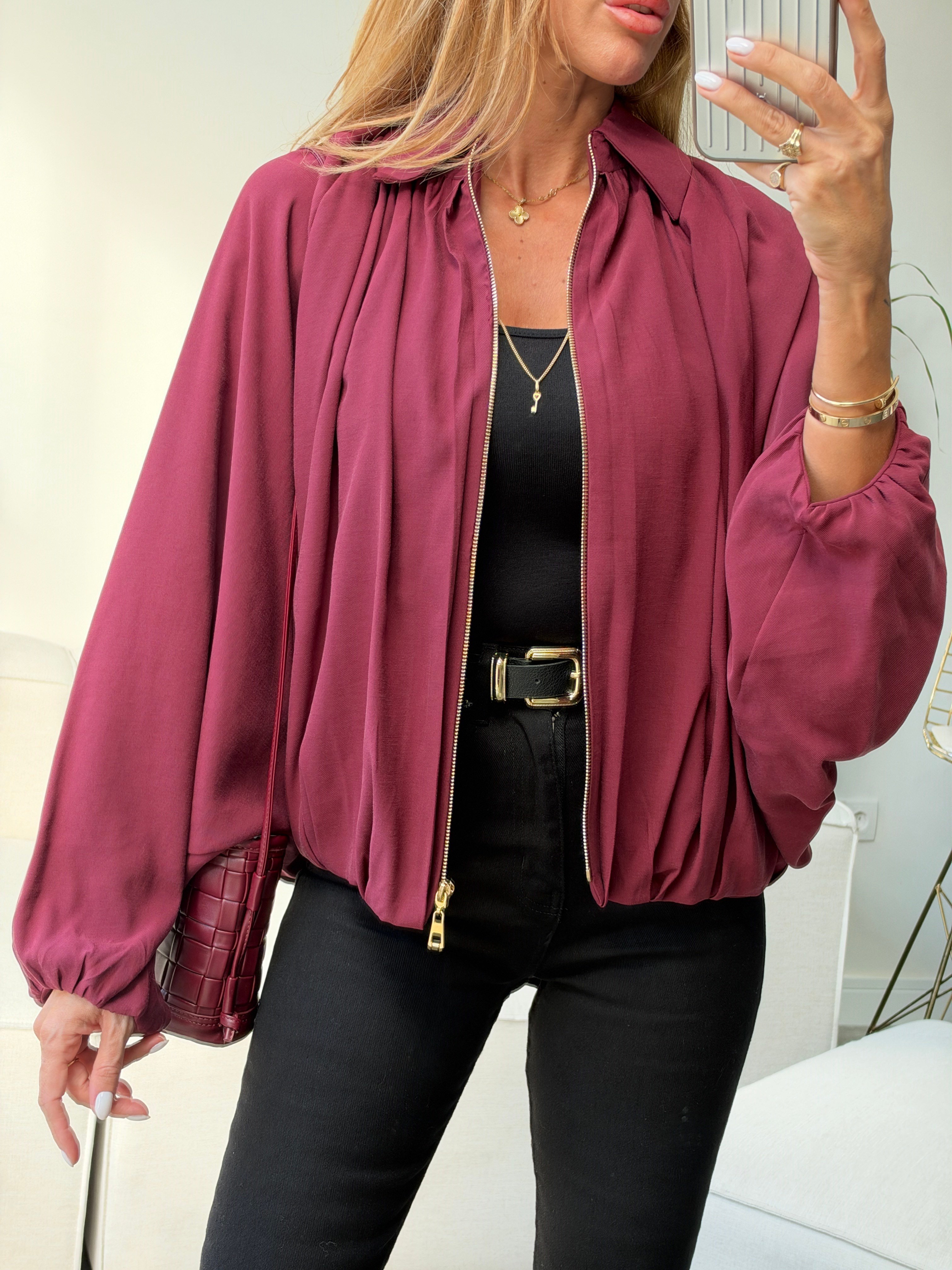Premium Seri Tensel Bomber Ceket Bordo