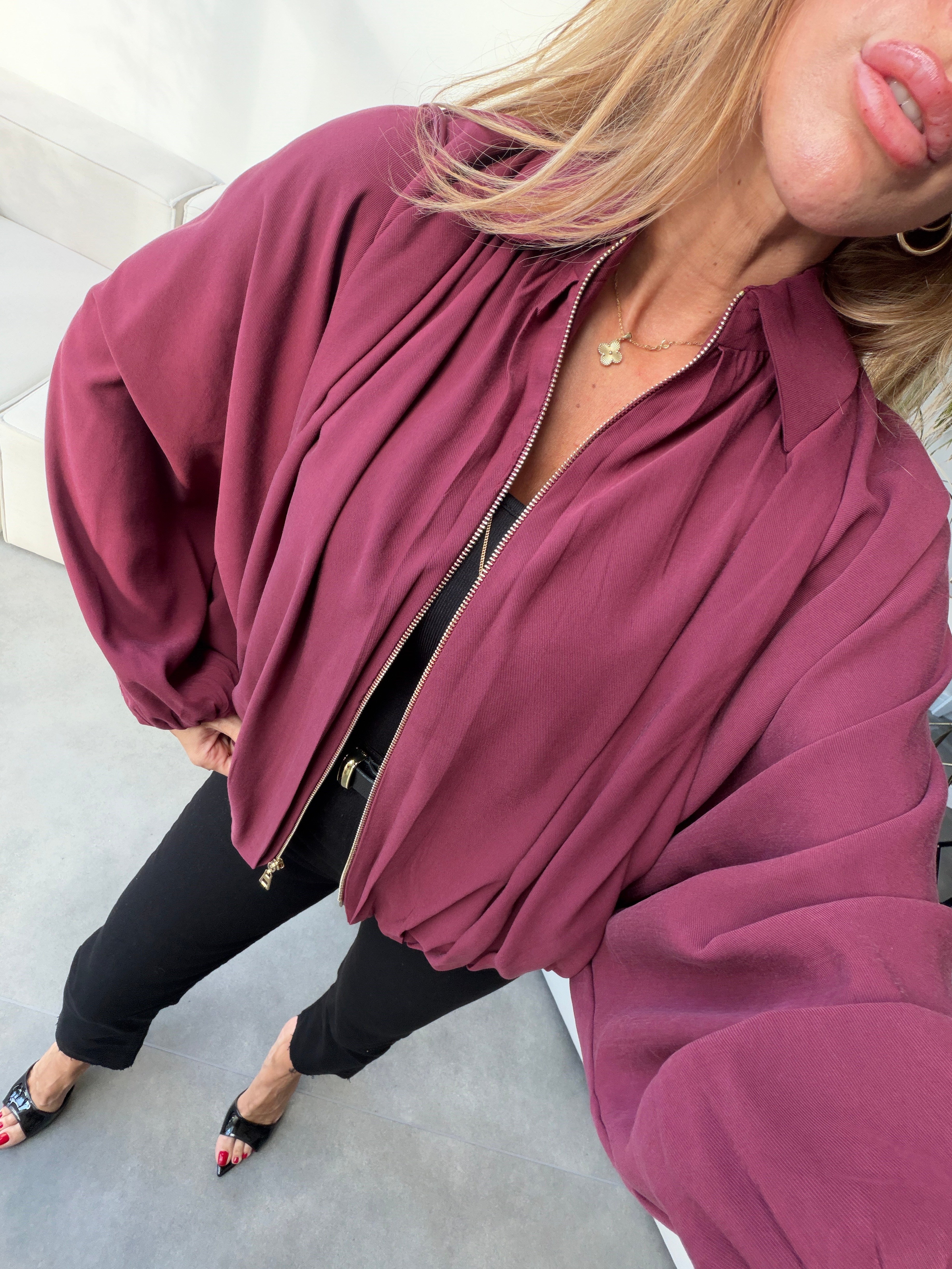 Premium Seri Tensel Bomber Ceket Bordo