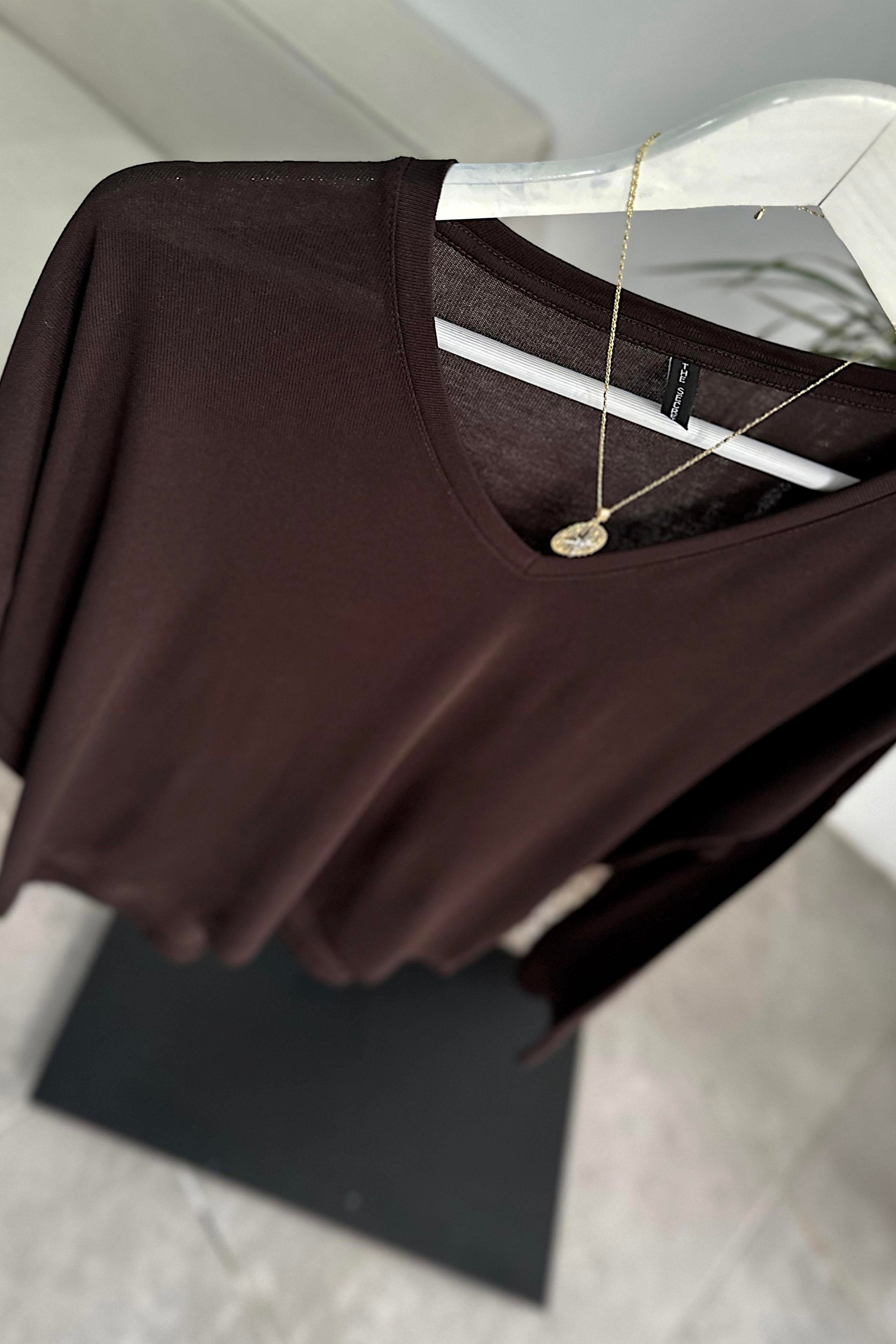 Premium Seri V Yaka Basic Bluz Acı Kahve