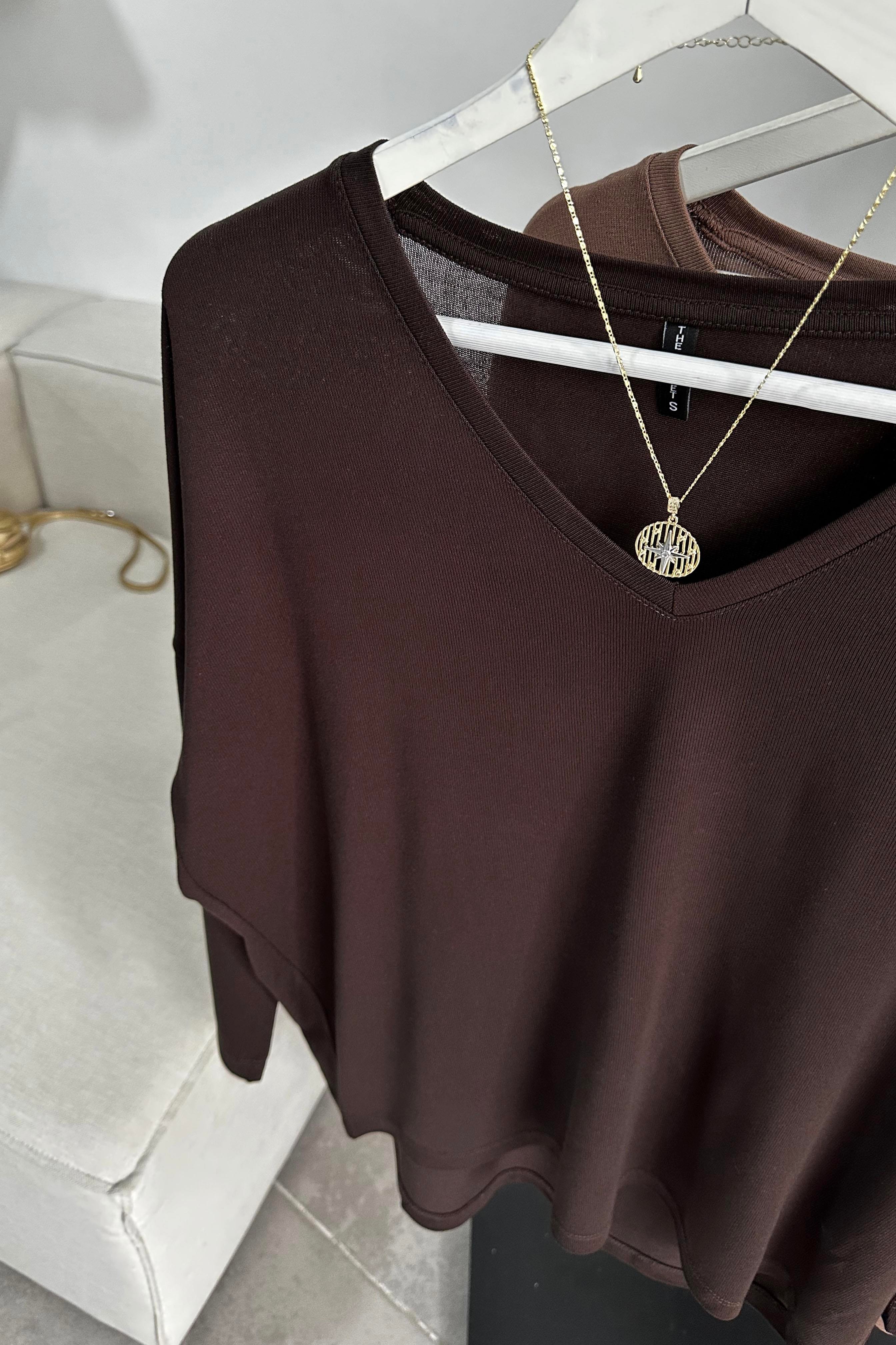Premium Seri V Yaka Basic Bluz Acı Kahve